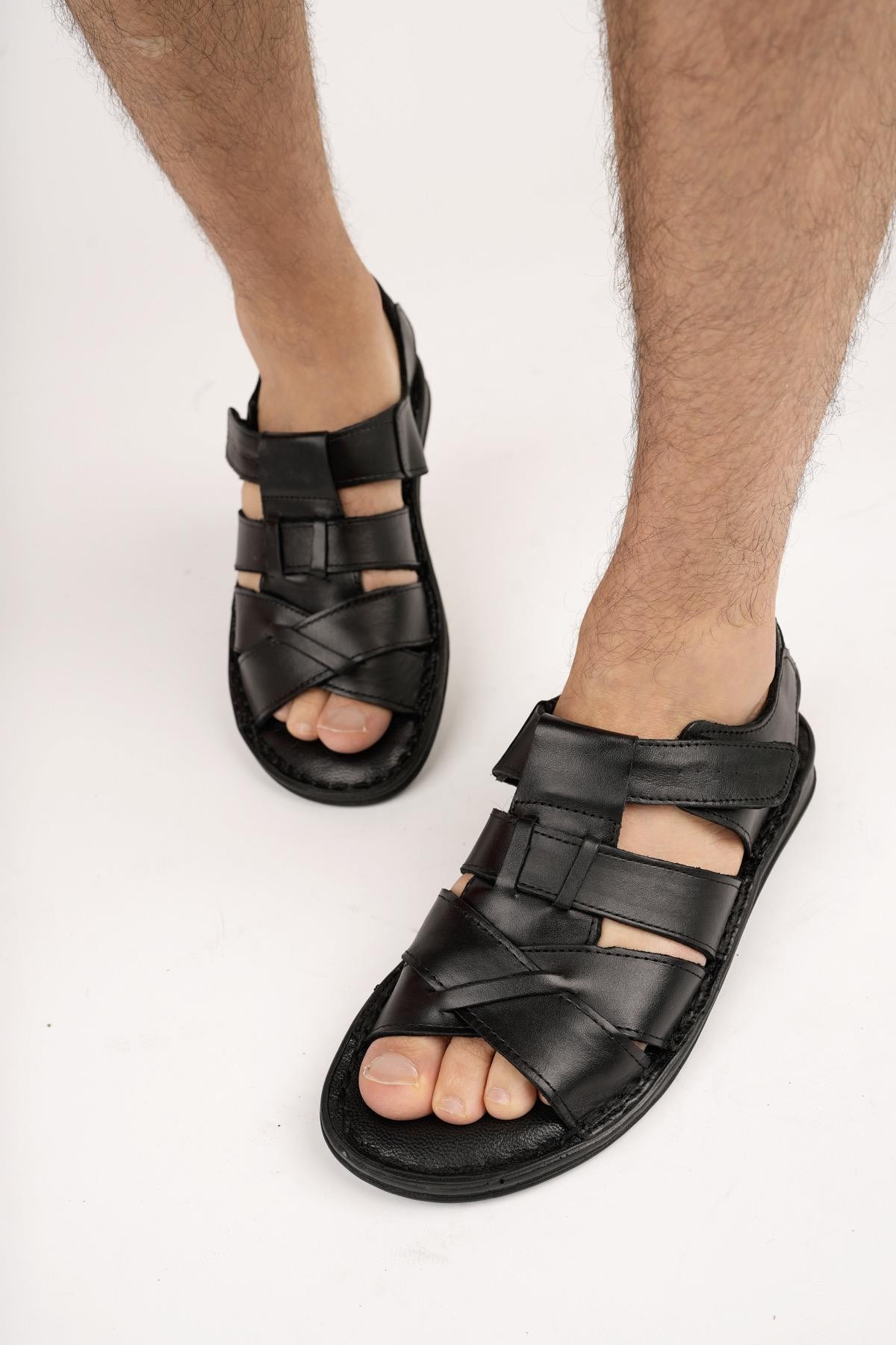 Muggo Charles Garantili Erkek Günlük Hakiki Deri Rahat Yumuşak Taban Ortopedik Sandalet