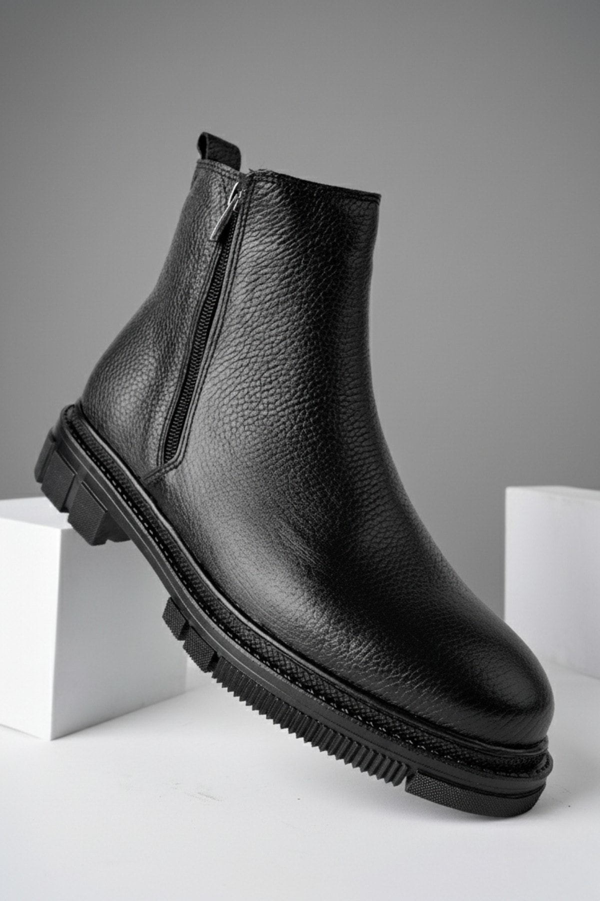 Muggo CHELSEY Hakiki Deri Çift Fermuarlı Erkek Kışlık Bot