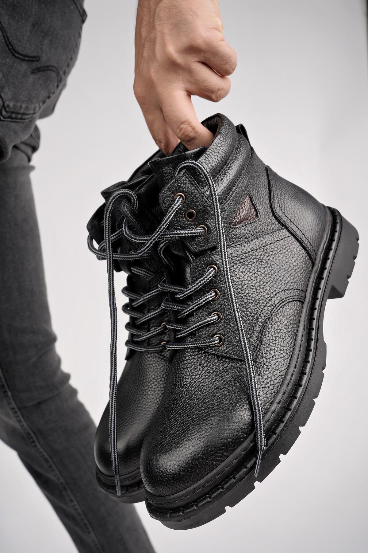 Muggo STEPHAN Garantili Bağcıklı Hakiki Deri Kaymaz Taban Erkek Bot