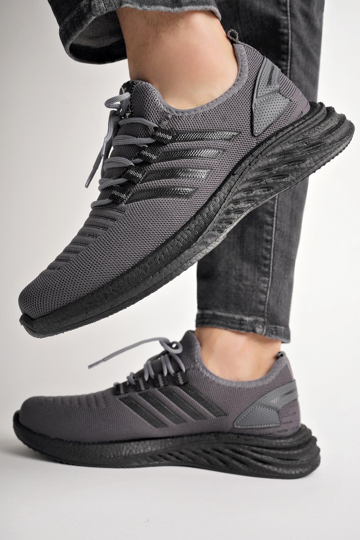 Muggo Montag Garantili Günlük Ortopedik Kaymaz Taban Bağcıklı Çizgili Erkek Sneaker Spor Ayakkabı