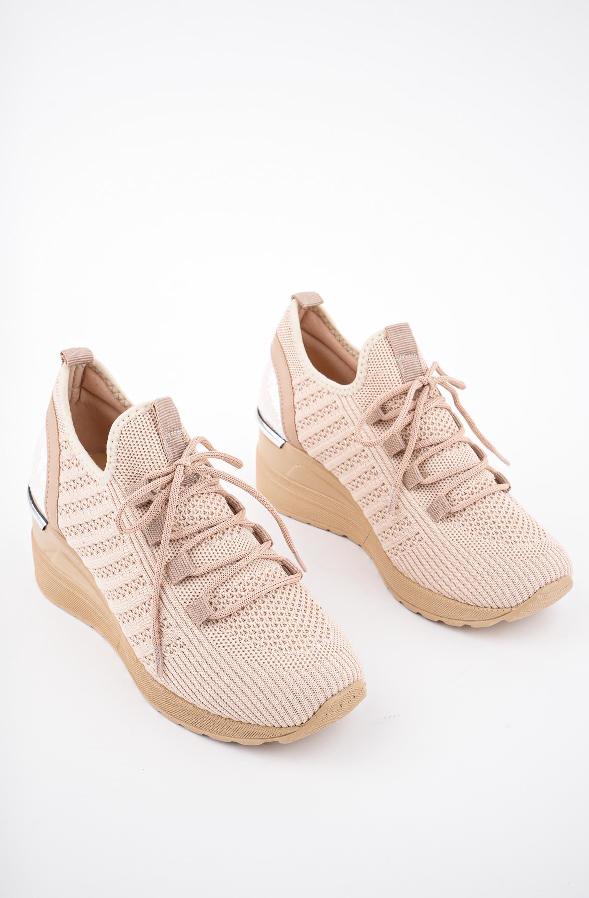 Muggo TYRA Garantili Kadın Ortopedik Yüksek Taban Günlük Bağcıklı Triko Sneaker Spor Ayakkabı