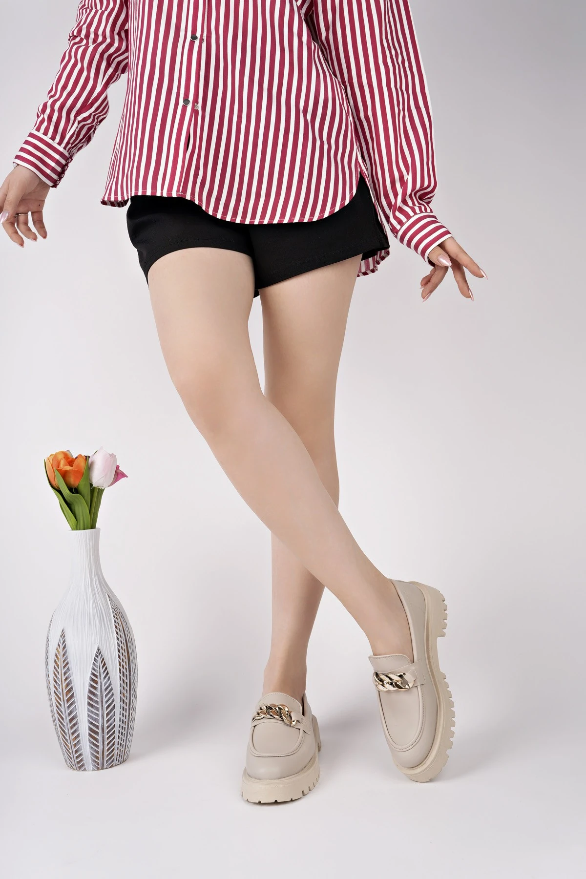 Muggo DAİLY Kalın Taban Tokalı Günlük Casual Makosen Kadın Loafer Ayakkabı