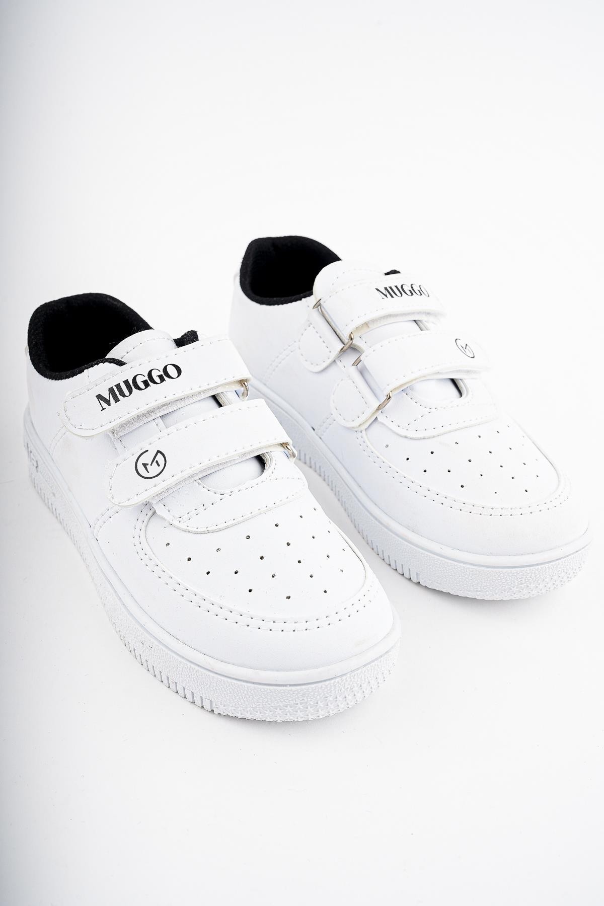 Muggo FRED Garantili Unisex Çocuk Cırtlı Rahat Günlük Sneaker Spor Ayakkabı - SİYAH- BEYAZ