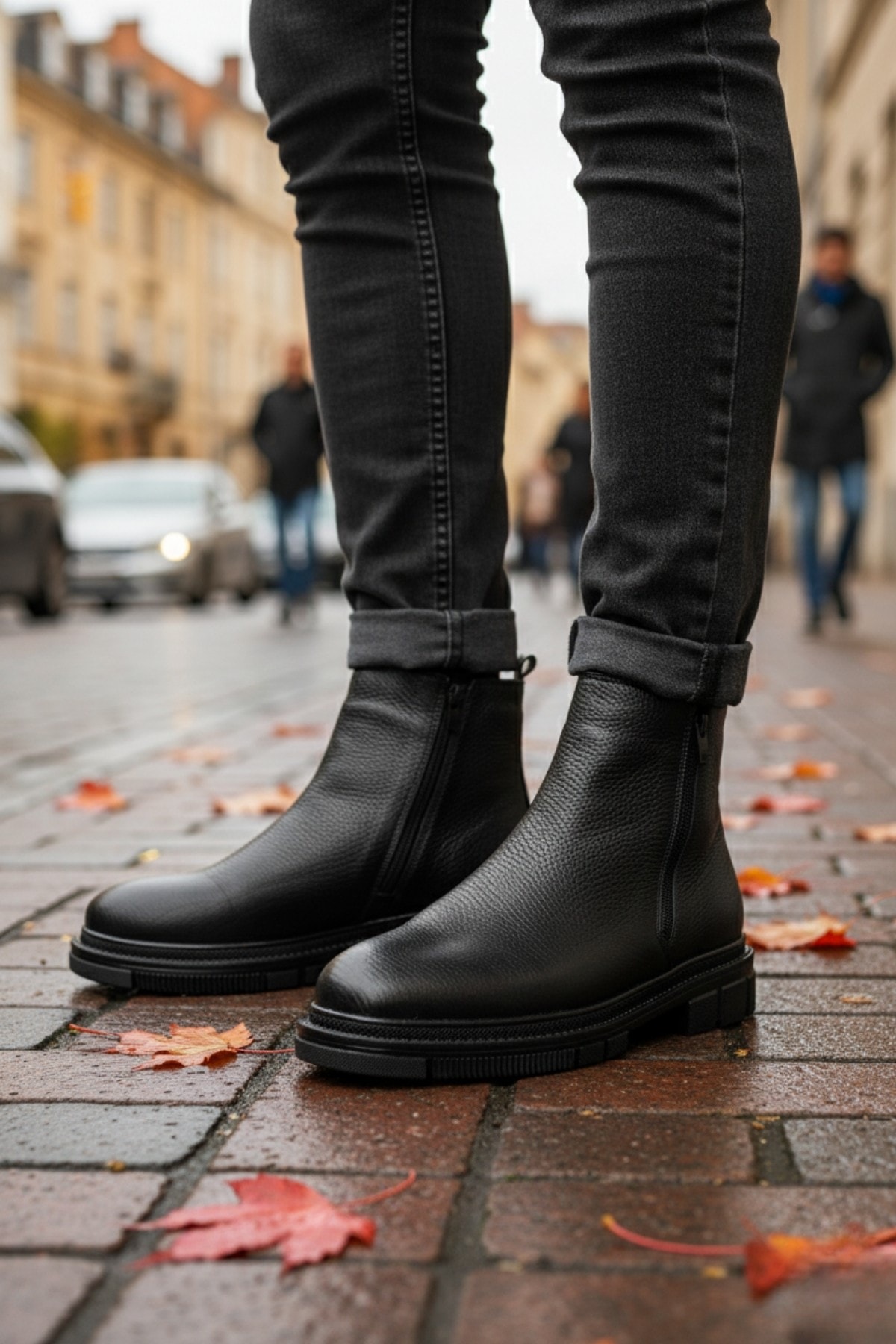 Muggo CHELSEY Hakiki Deri Çift Fermuarlı Erkek Kışlık Bot