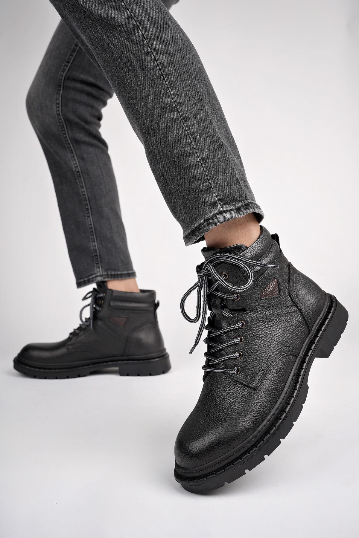 Muggo STEPHAN Garantili Bağcıklı Hakiki Deri Kaymaz Taban Erkek Bot