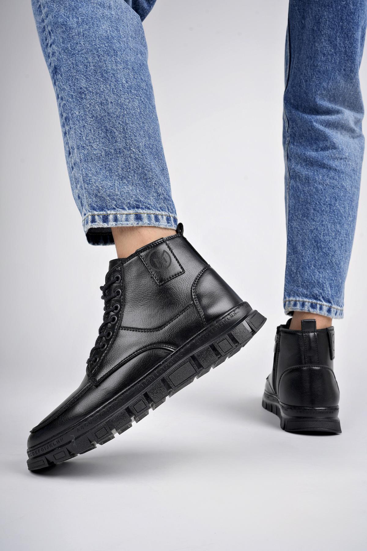 Muggo GİLBERTO Garantili Fermuarlı Bağcıklı Kürklü Hafif Taban Erkek Bot 