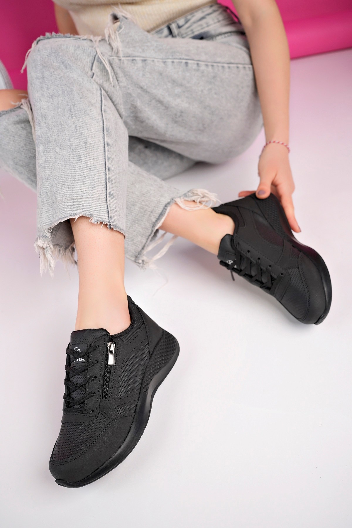 Muggo ASİA Garantili Kadın Ortopedik Günlük Bağcıklı Yandan Fermuarlı Rahat Sneaker Spor Ayakkabı