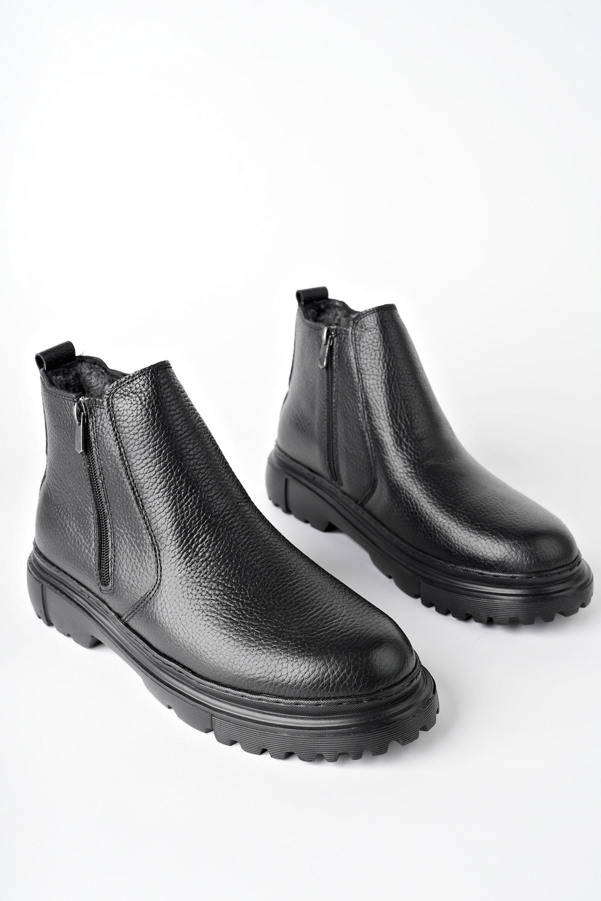 Muggo İCARDİ Garantili Hakiki Deri Fermuarlı İçi Kürklü Eva Taban Erkek Kışlık Bot