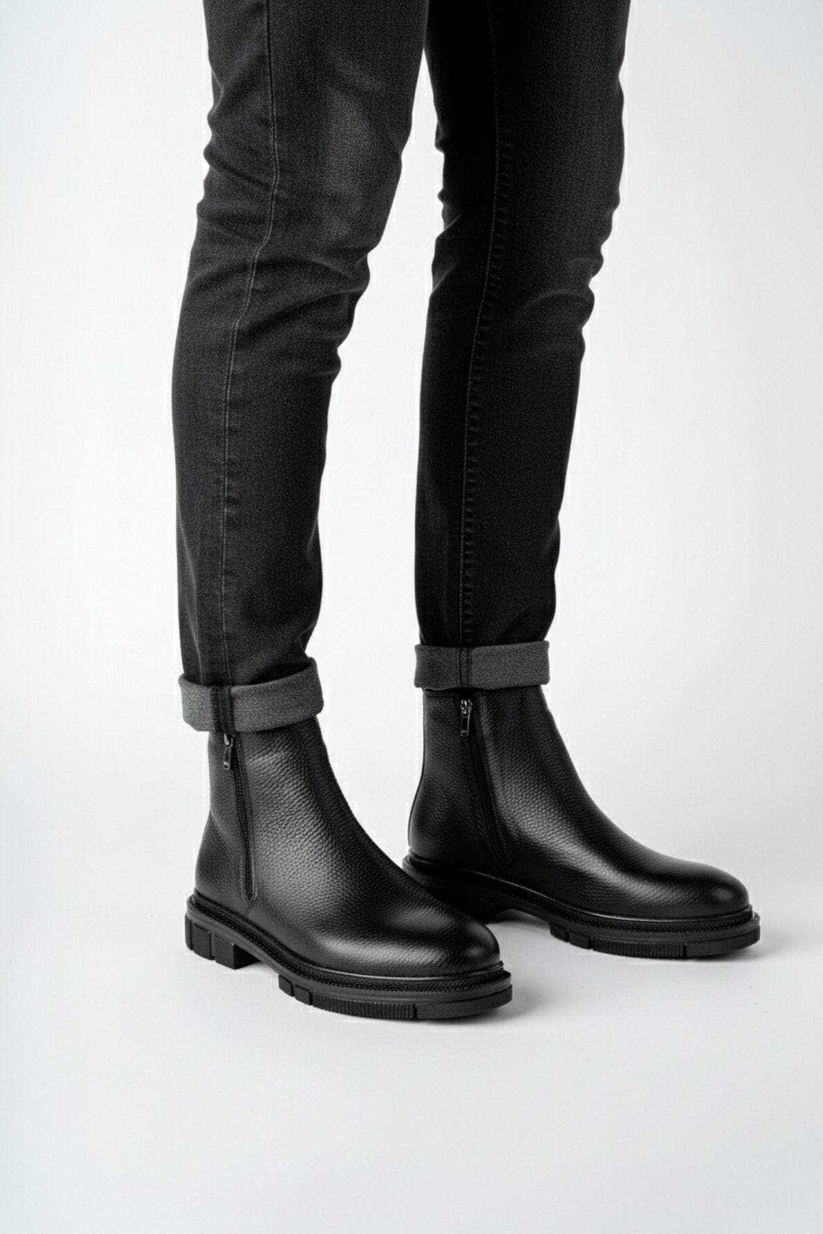 Muggo CHELSEY Hakiki Deri Çift Fermuarlı Erkek Kışlık Bot