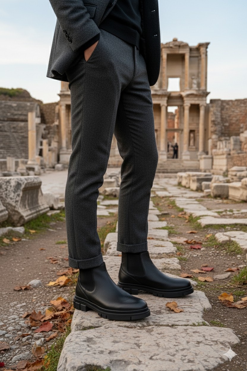 Muggo THOR Garantili Hakiki Deri Kalın Taban Erkek Kışlık Chelsea Bot