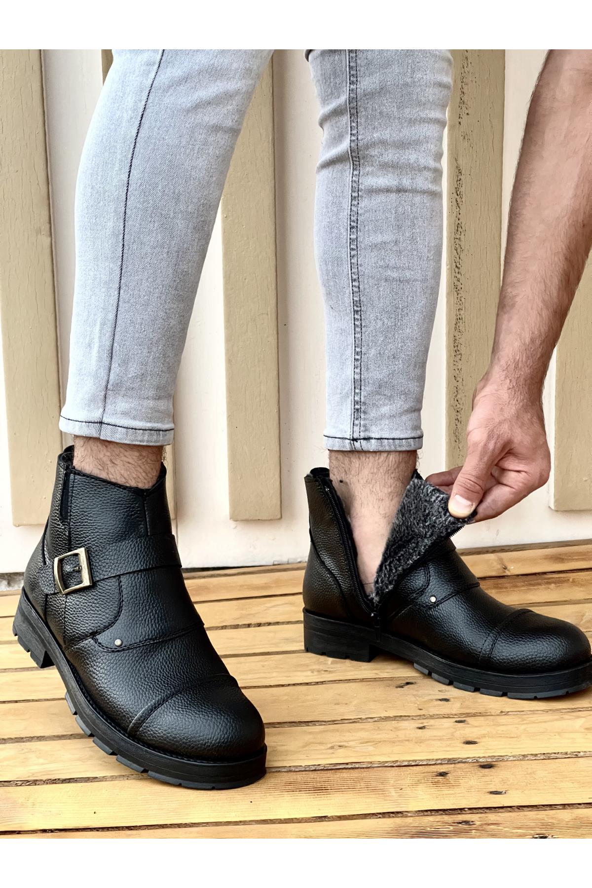 Muggo M1001 Su&soğuk Geçirmez Kürklü Garantili Unisex Kışlık Fermuarlı Bot Kauçuk Taban Sağlam