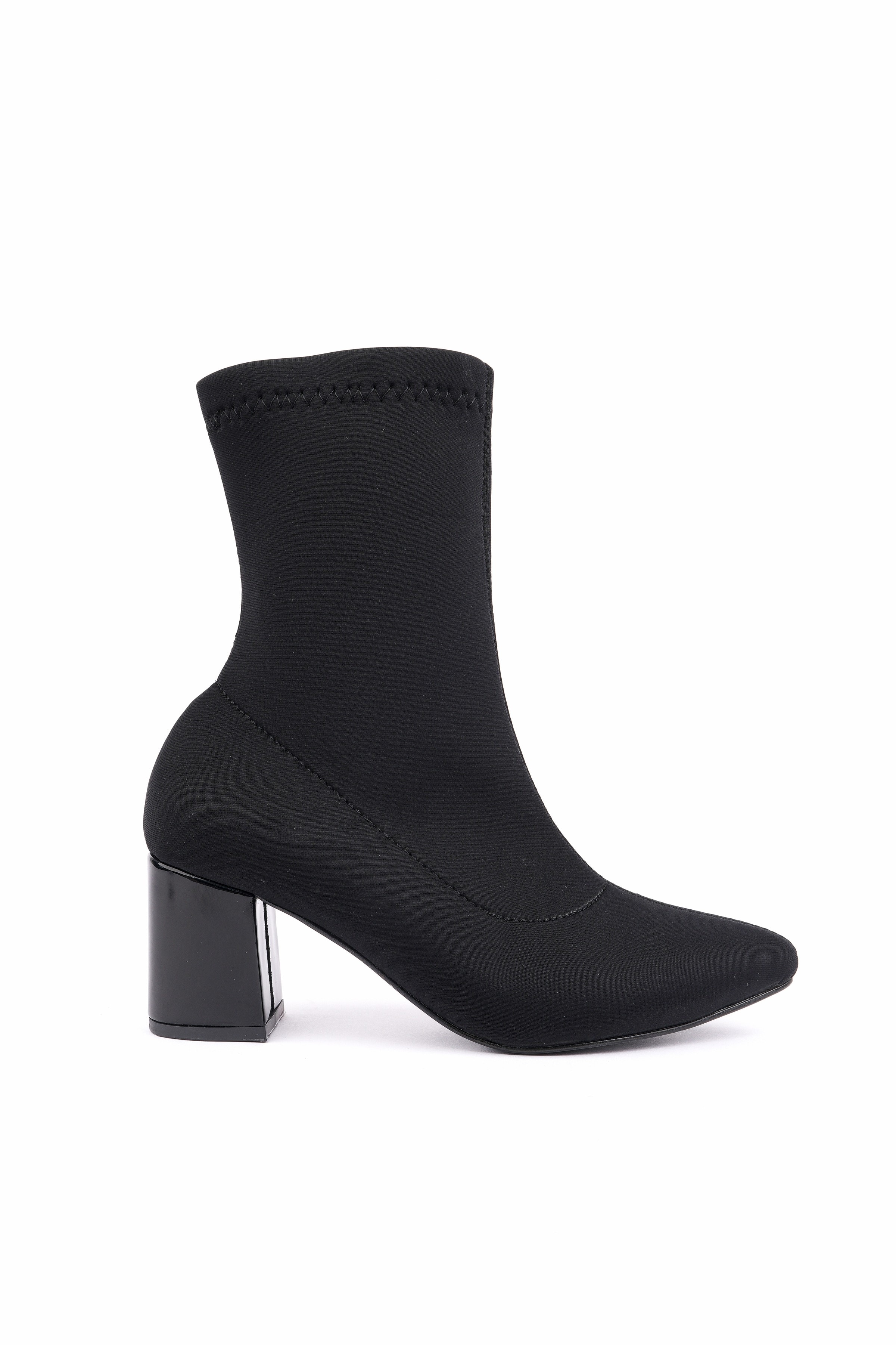 Muggo MAGNUS Sivri Burun Kalın Topuklu Kadın Streç Bot - SİYAH