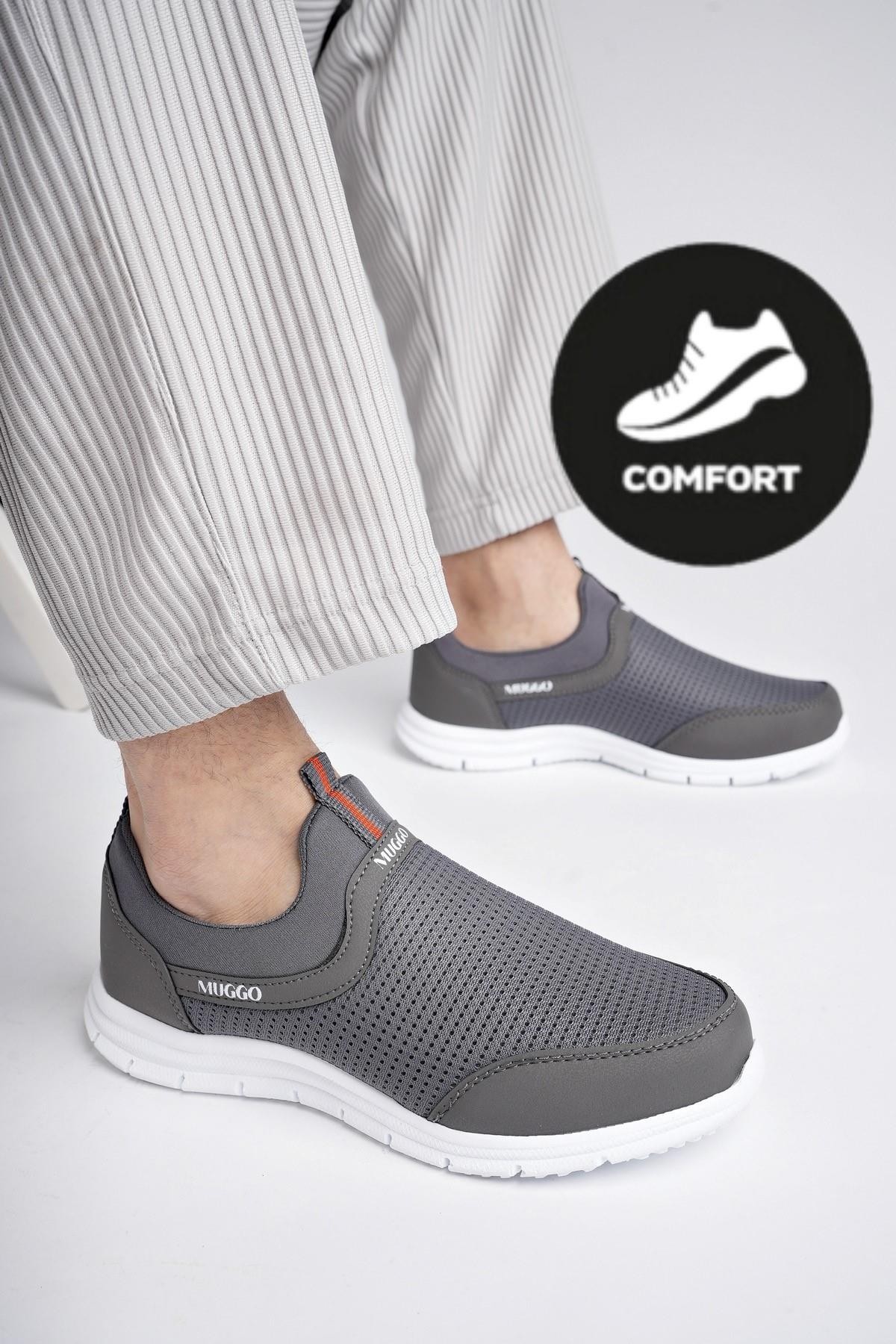 Muggo PODGO Garantili Unisex Ortopedik Bağcıksız Nefes Alabilen Hafif Yürüyüş Sneaker Spor Ayakkabı - FÜME