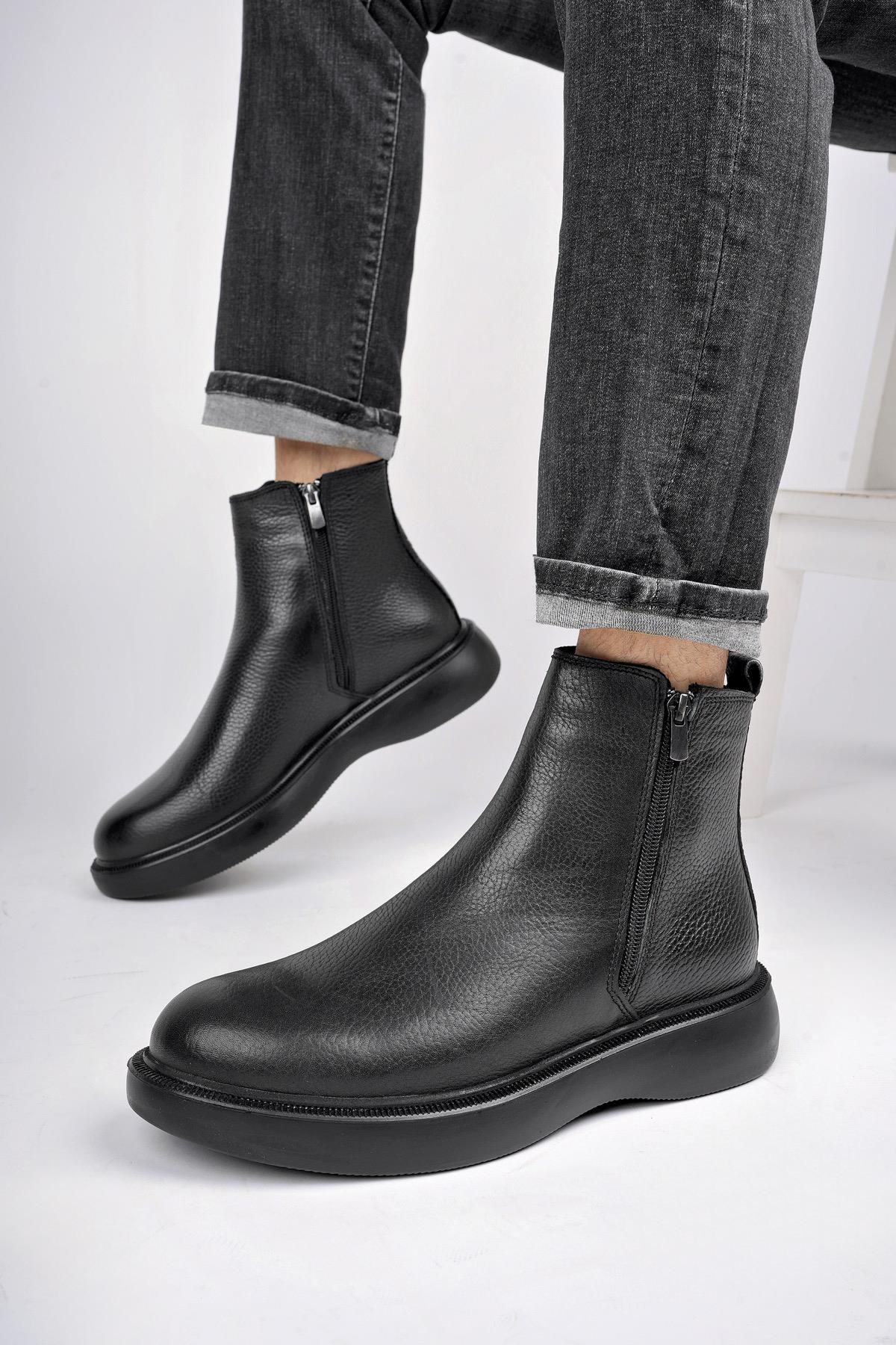 Muggo BRANDON Hakiki Deri Çift Fermuarlı Garantili Erkek Kışlık Chelsea Bot