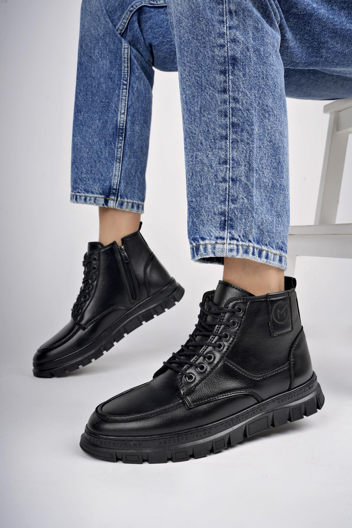 Muggo GİLBERTO Garantili Fermuarlı Bağcıklı Kürklü Hafif Taban Erkek Bot 