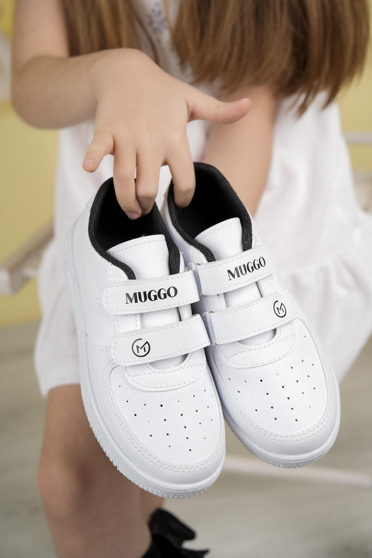 Muggo Alvin Garantili Unisex Çocuk Cırtlı Rahat Günlük Sneaker Spor Ayakkabı - SİYAH- BEYAZ