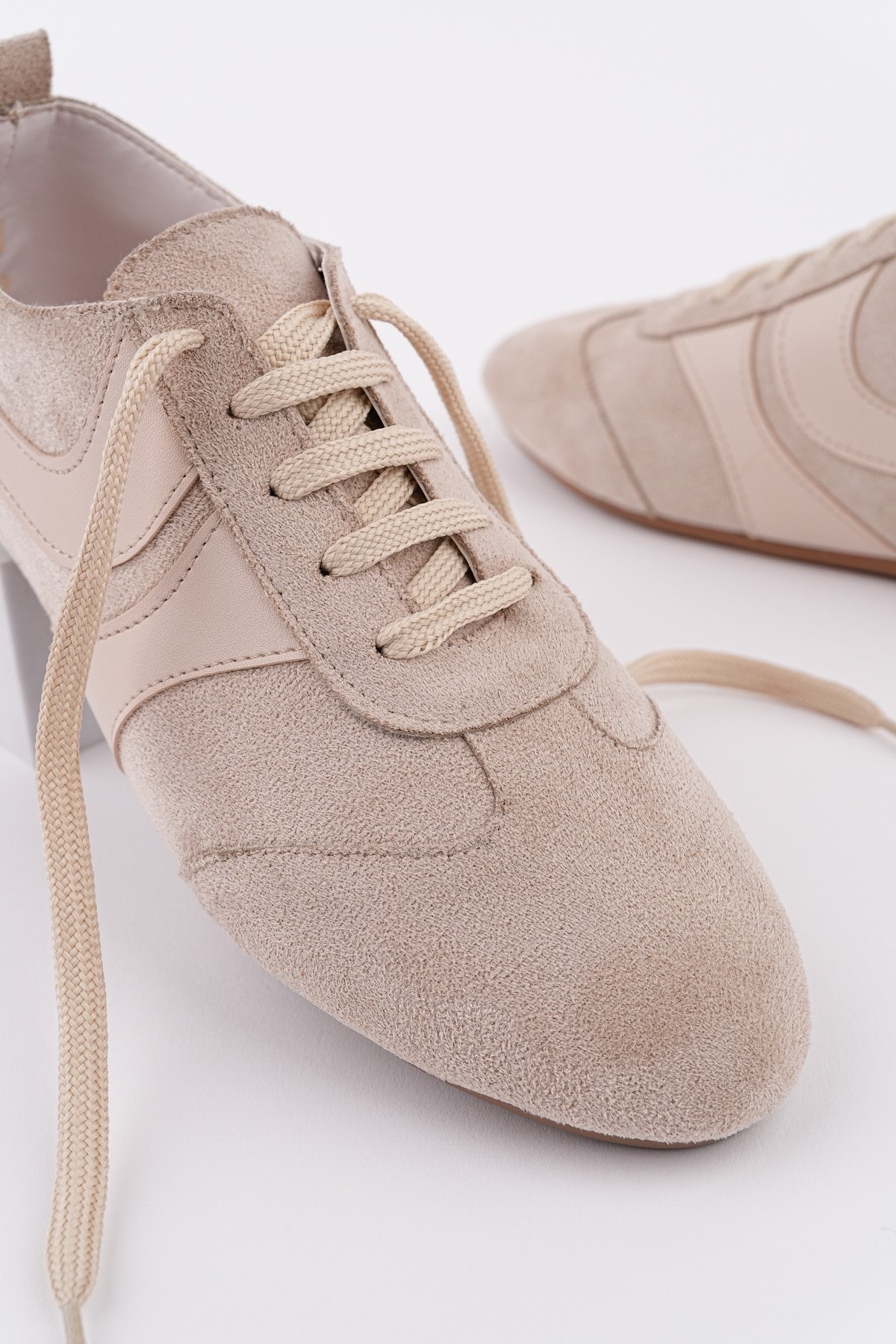 Muggo VİBE Bağcıklı Günlük Kadın Sneaker Spor Ayakkabı - BEJ