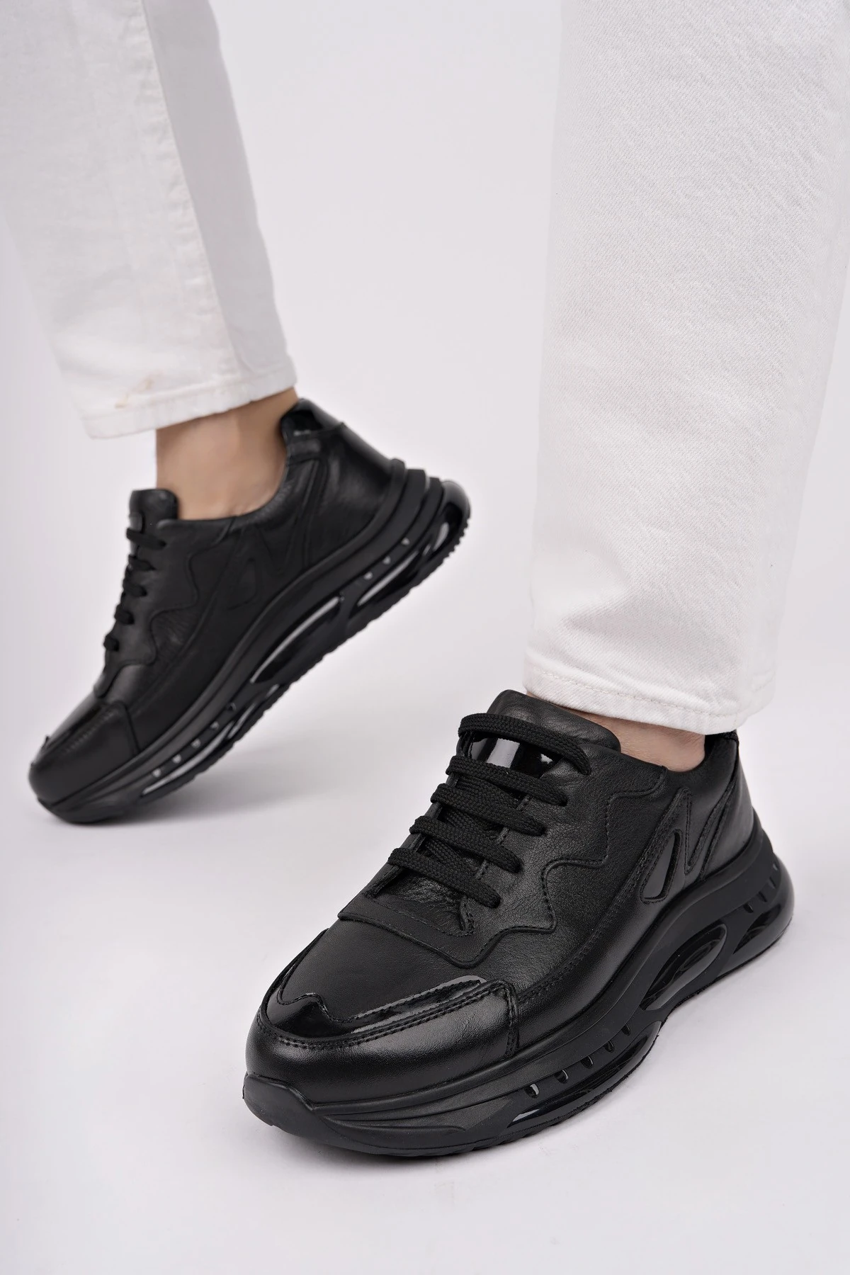 Muggo POWER Bağcıklı Hakiki Deri Kalın Taban Erkek Günlük Sneaker Spor Ayakkabı