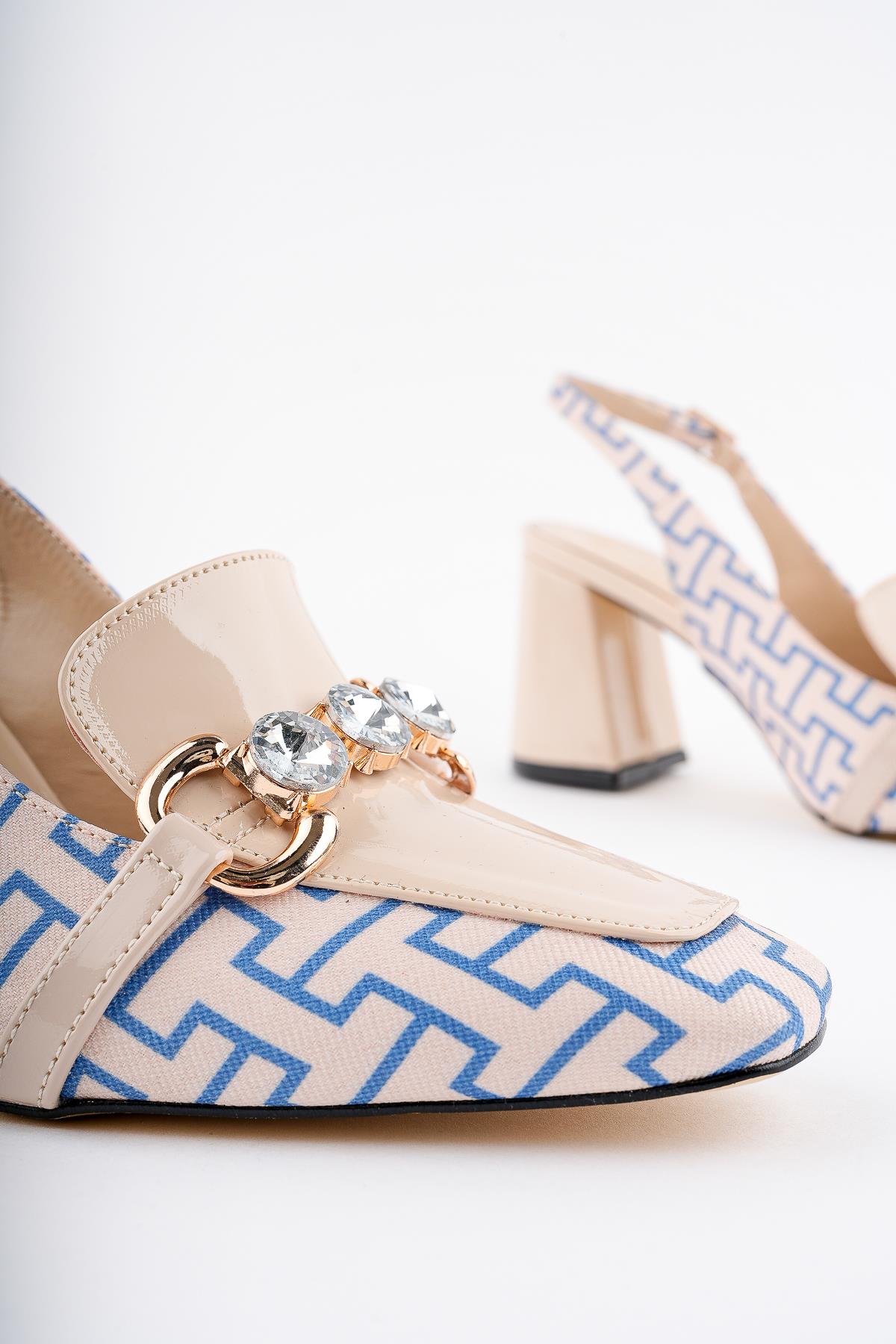 Muggo NİCHOLE Garantili Arkası Açık Kalın Topuklu Tokalı Kadın Ayakkabı