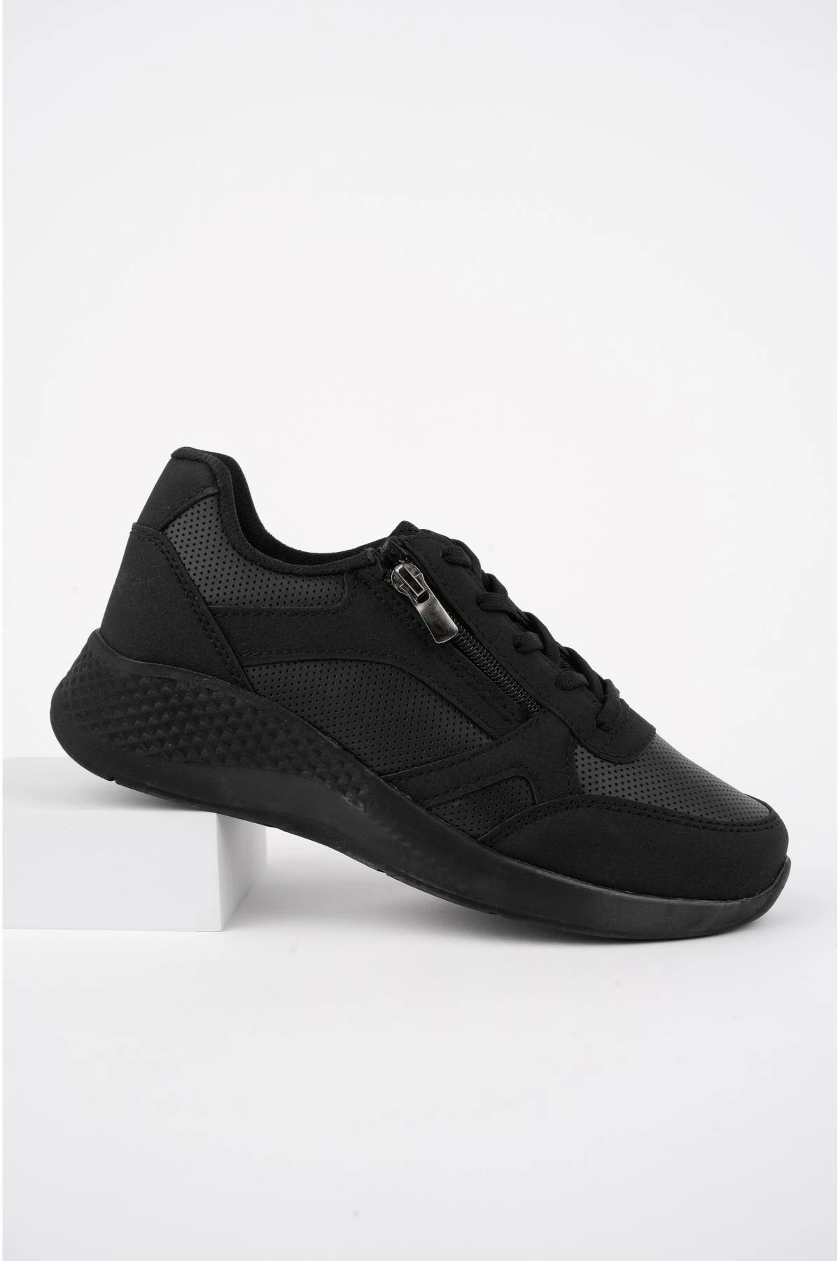 Muggo Asel Garantili Kadın Ortopedik Günlük Bağcıklı Yandan Fermuarlı Rahat Sneaker Spor Ayakkabı