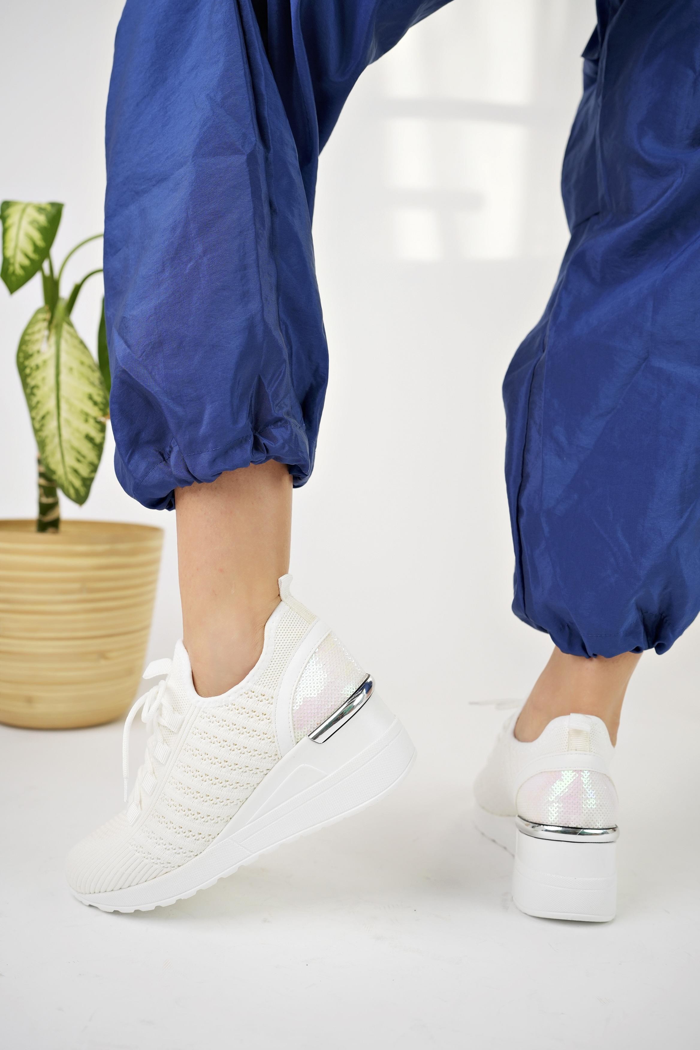 Muggo TYRA Garantili Kadın Ortopedik Yüksek Taban Günlük Bağcıklı Triko Sneaker Spor Ayakkabı