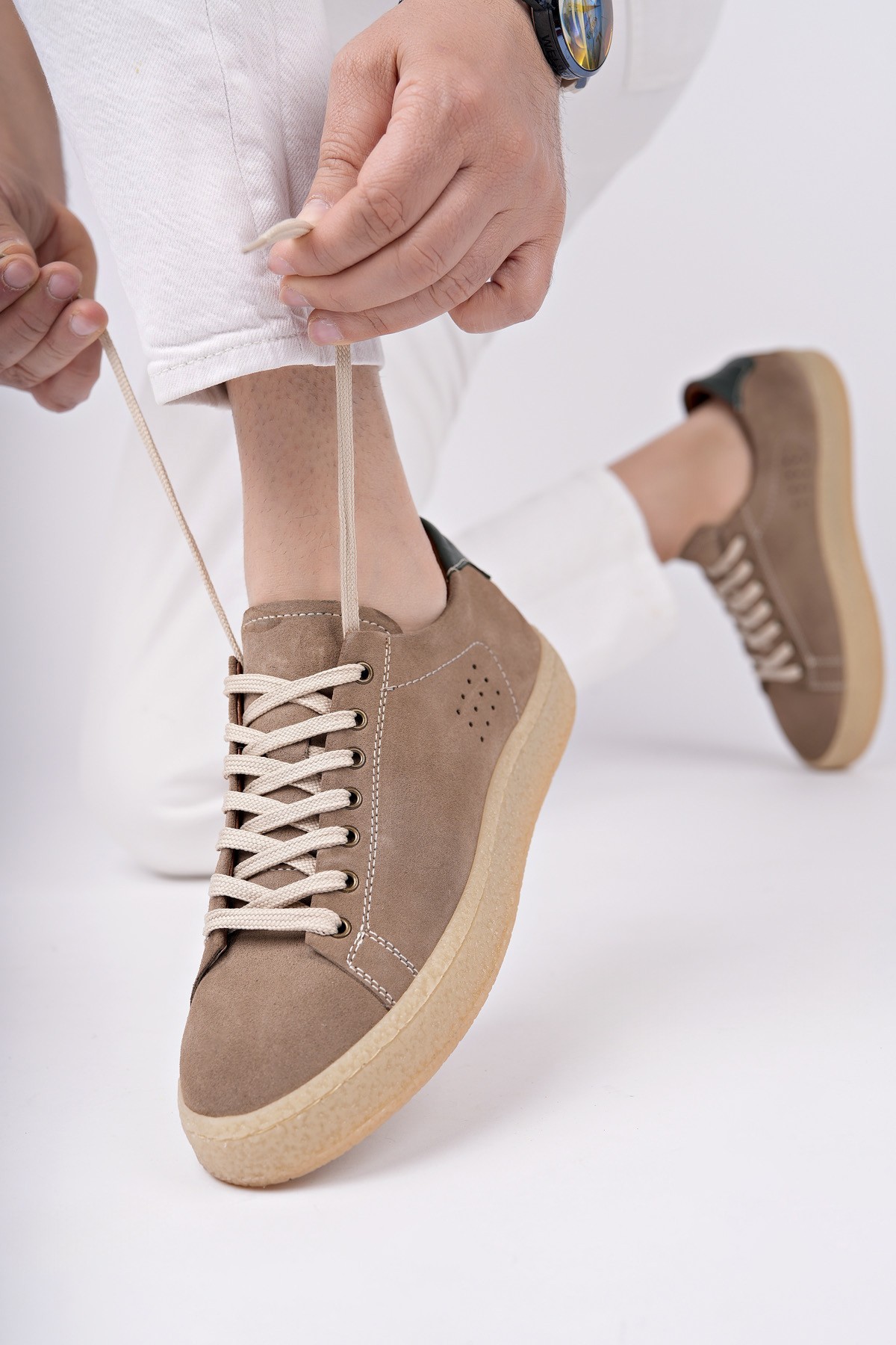 Muggo MİDWAY Bağcıklı Hakiki Deri Erkek Günlük Sneaker Spor Ayakkabı - KUM