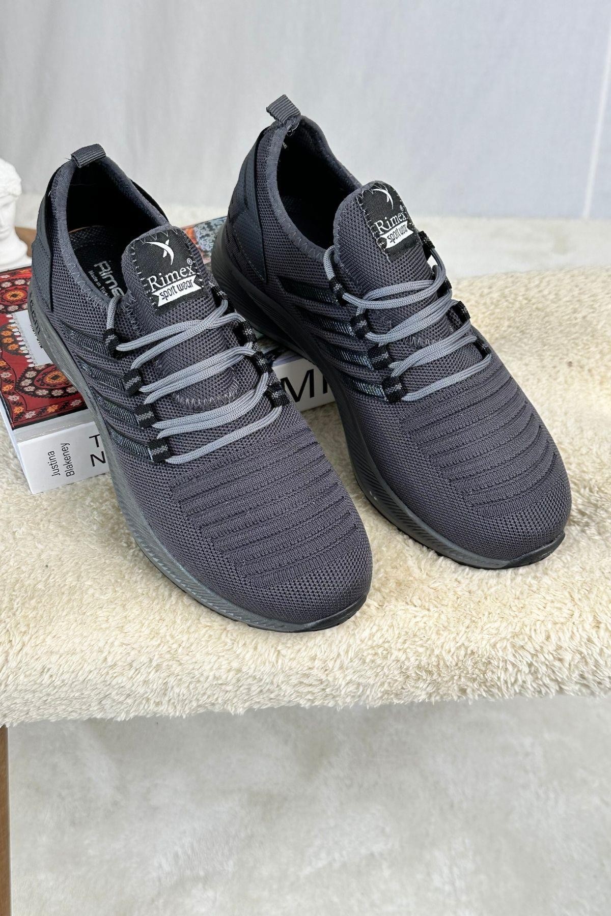 Muggo Couto Garantili Günlük Ortopedik Bağcıklı Çizgili Erkek Sneaker Spor Ayakkabı - FÜME