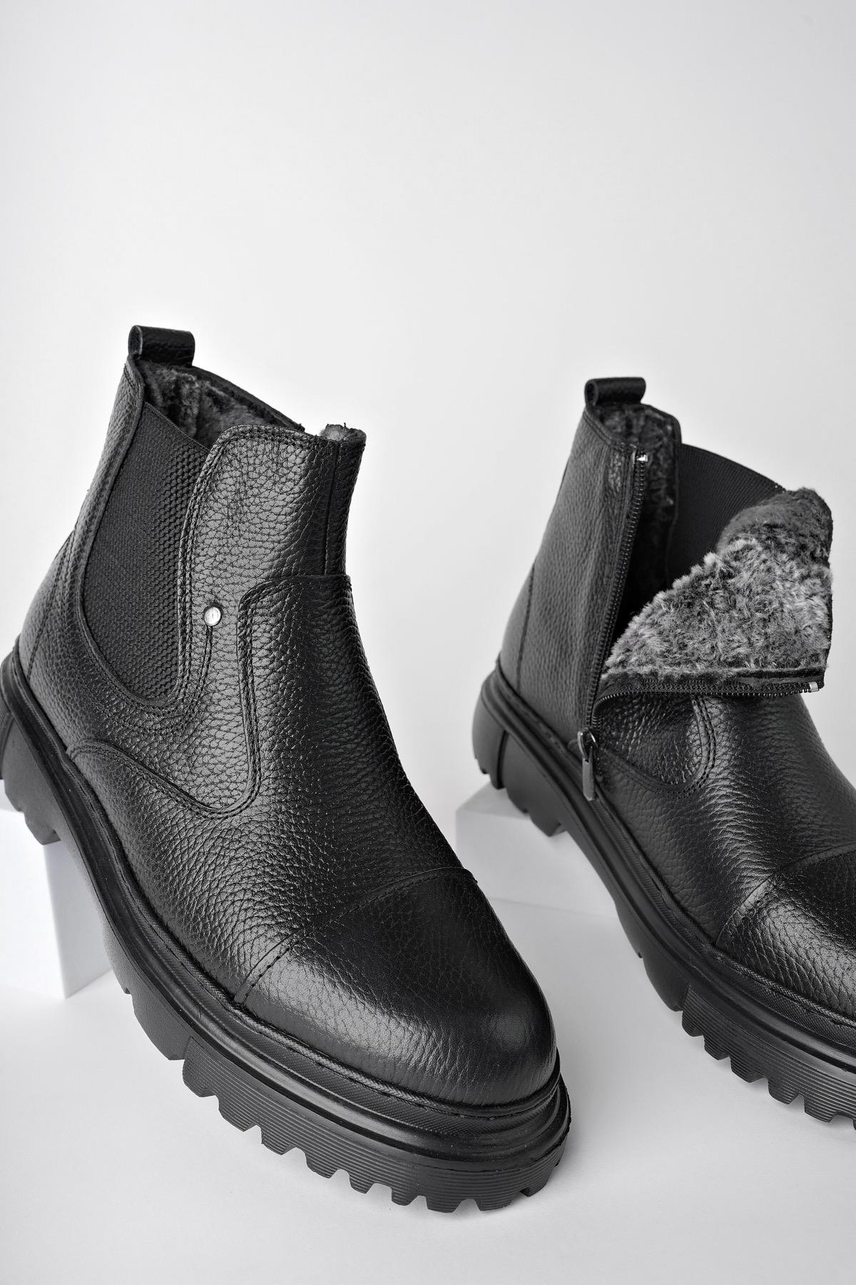 Muggo MİNJAE Garantili Hakiki Deri Fermuarlı İçi Kürklü Eva Taban Erkek Kışlık Bot