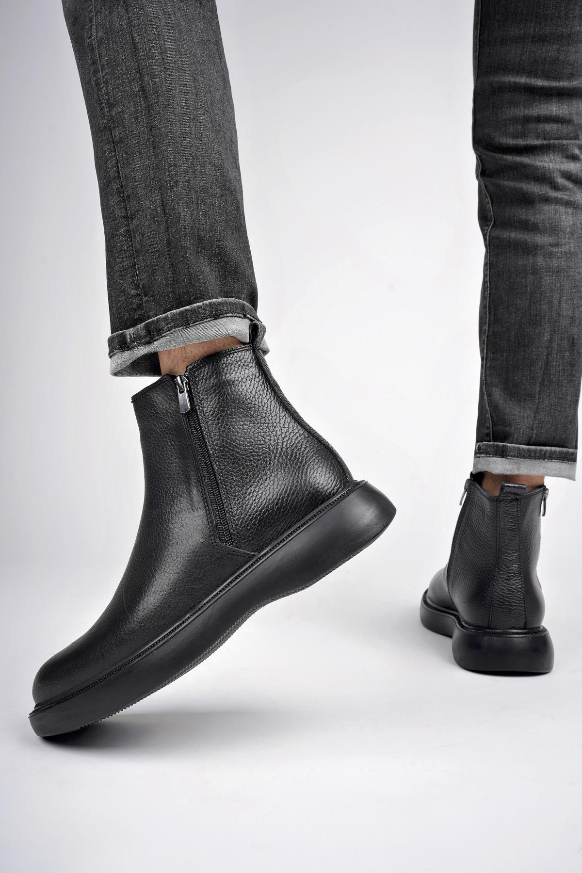 Muggo BRANDON Hakiki Deri Çift Fermuarlı Garantili Erkek Kışlık Chelsea Bot