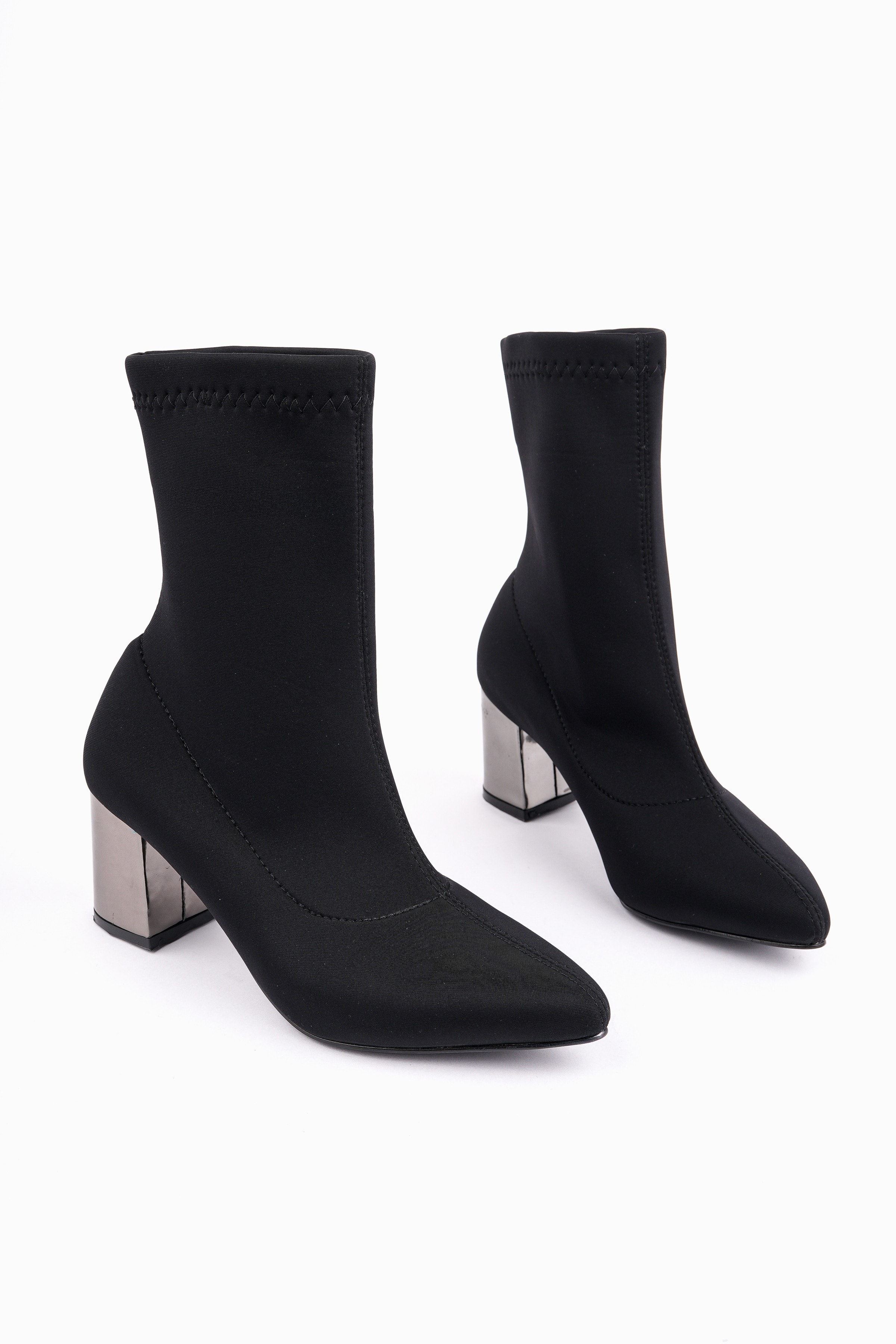 Muggo GRANDE Sivri Burun Kalın Topuklu Kadın Streç Bot