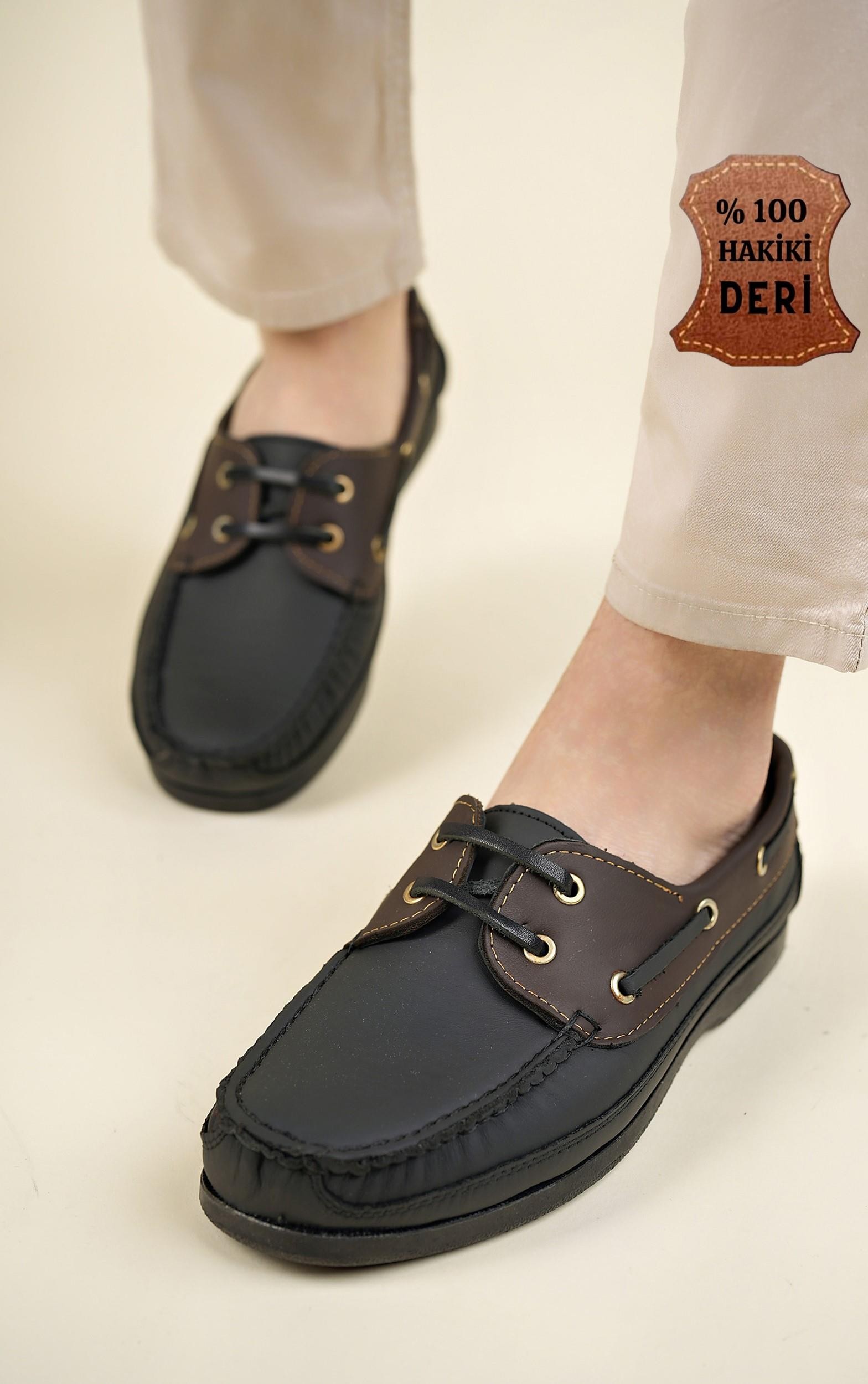 Muggo Dexter Garantili Hakiki Deri Erkek Günlük Klasik Casual Ayakkabı - Siyah-Kahve