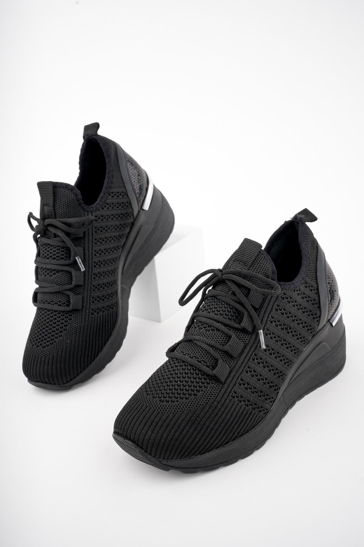 Muggo TYRA Garantili Kadın Ortopedik Yüksek Taban Günlük Bağcıklı Triko Sneaker Spor Ayakkabı