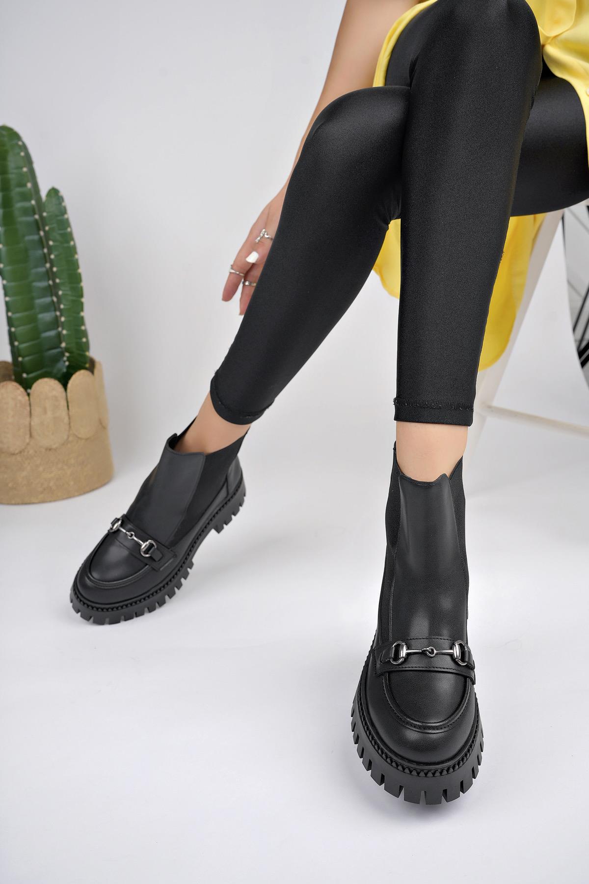 Muggo VESPER Garantili Tokalı Kalın Taban Kadın Chelsea Bot