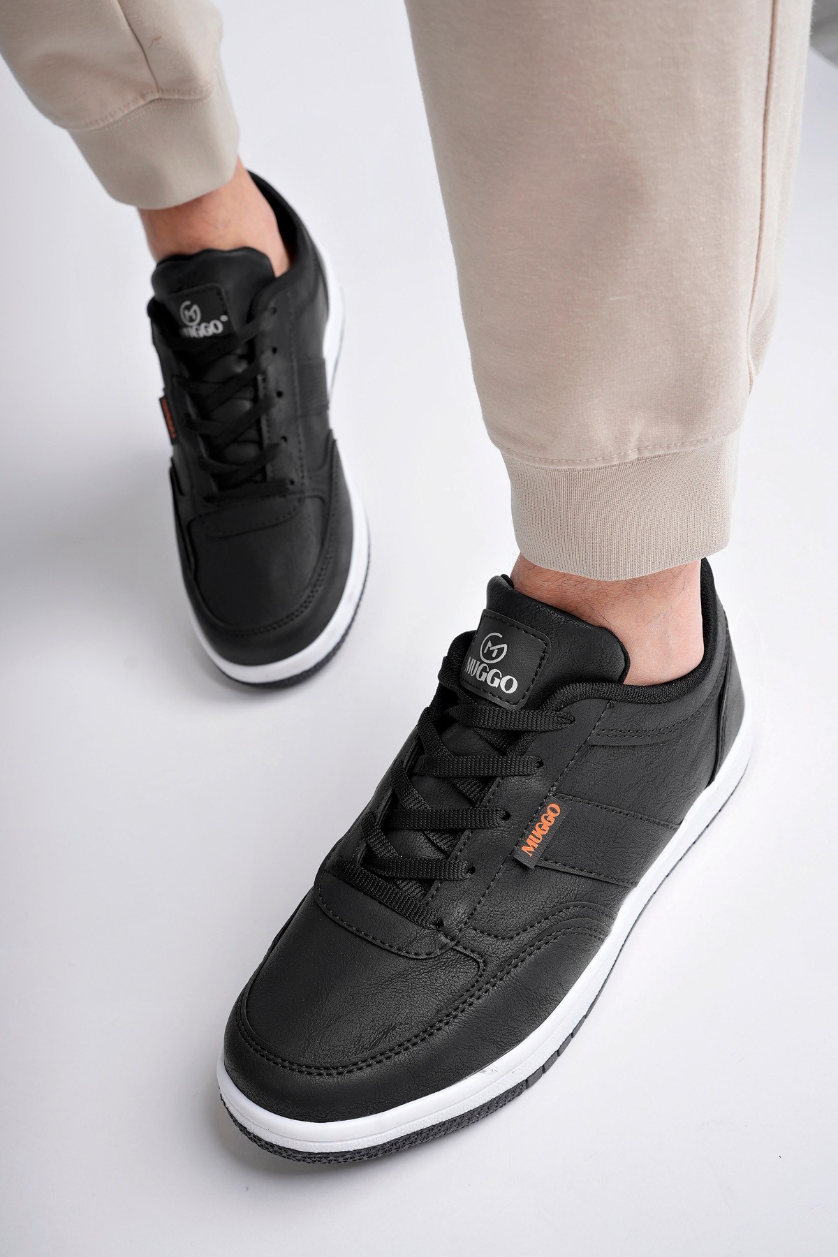 Muggo JOEL Garantili Erkek Günlük Casual Bağcıklı Sneaker Spor Ayakkabı - SİYAH- BEYAZ