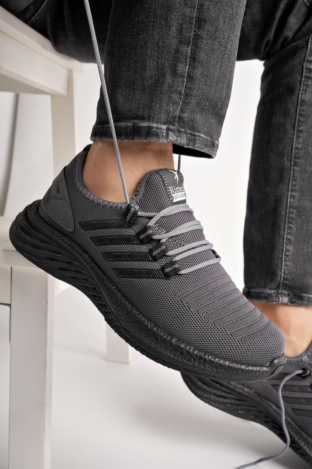 Muggo Montag Garantili Günlük Ortopedik Kaymaz Taban Bağcıklı Çizgili Erkek Sneaker Spor Ayakkabı