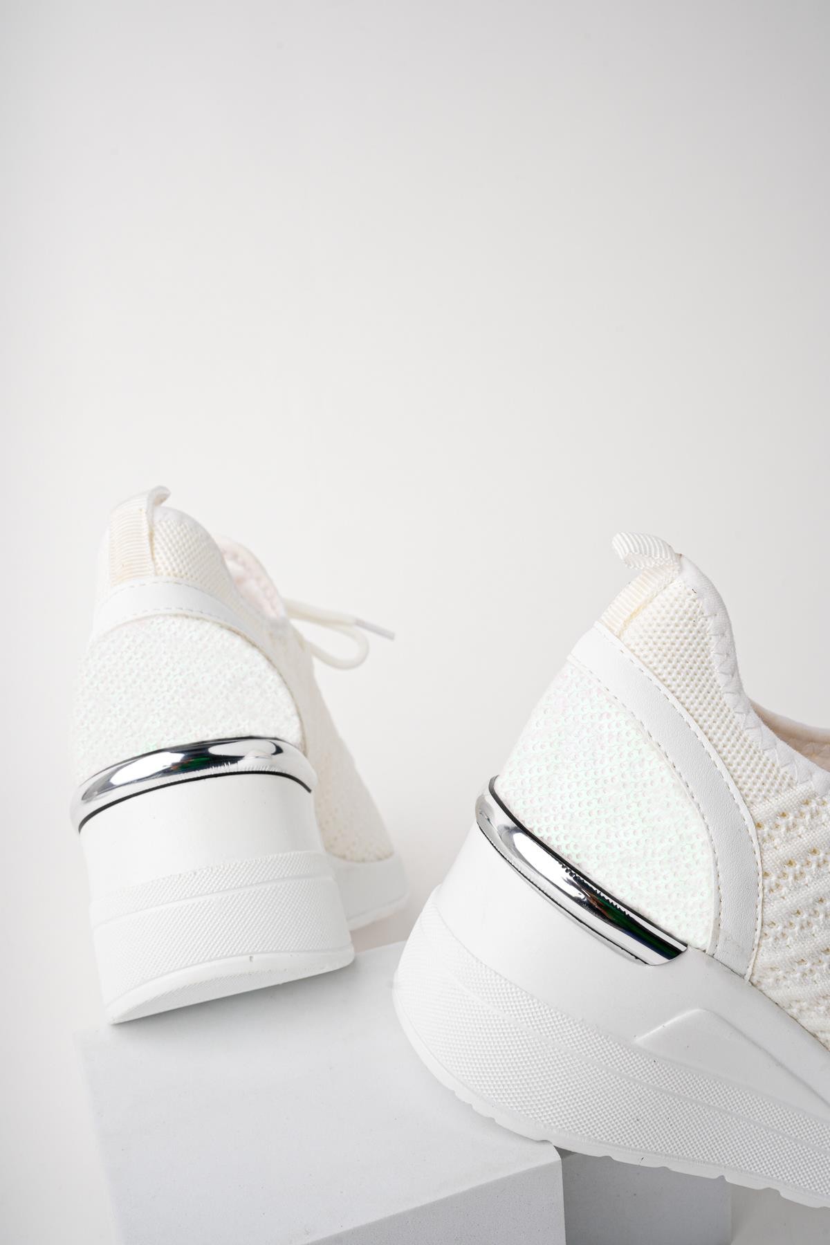 Muggo TYRA Garantili Kadın Ortopedik Yüksek Taban Günlük Bağcıklı Triko Sneaker Spor Ayakkabı