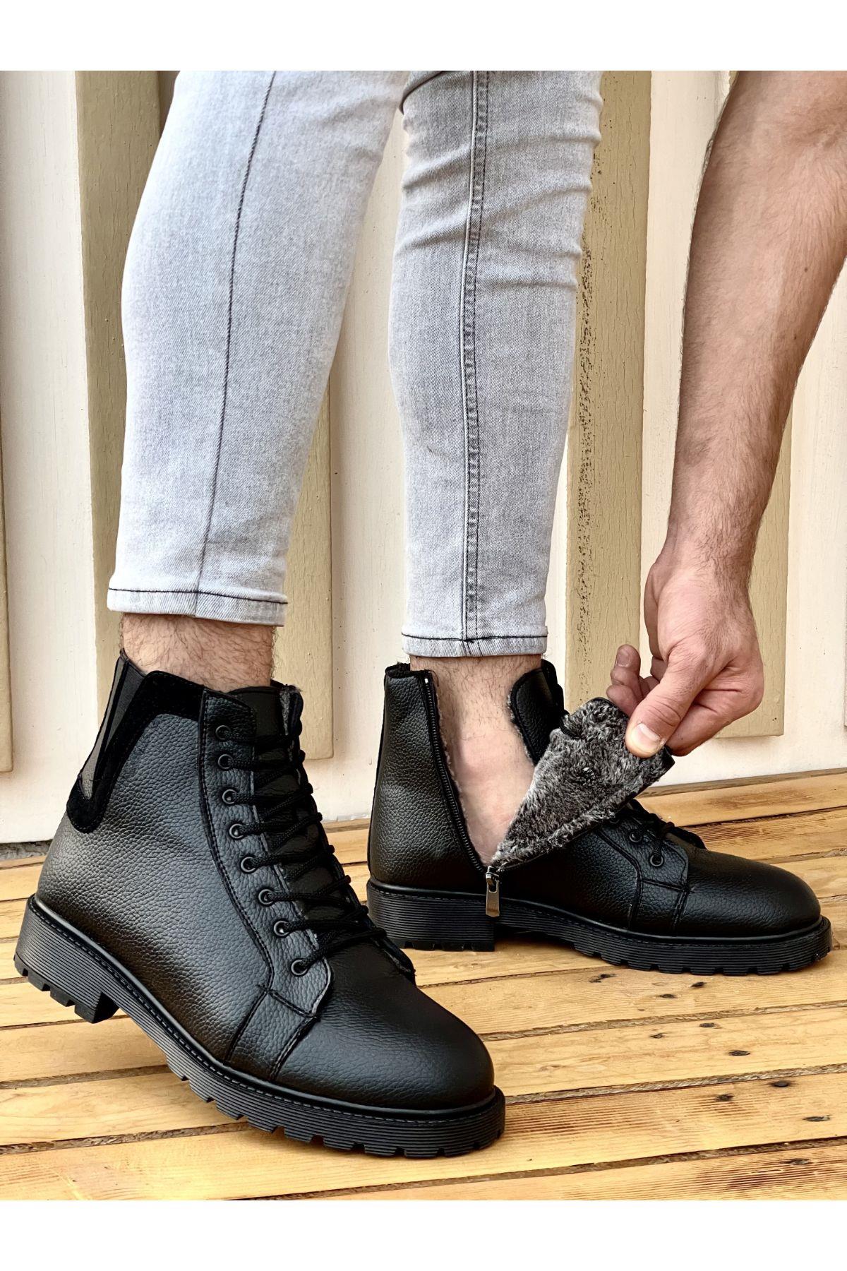 Muggo M100 Garantili Su & soğuk  Geçirmez Kürklü Garantili Kışlık Fermuarlı Bot Kauçuk Taban Sağlam