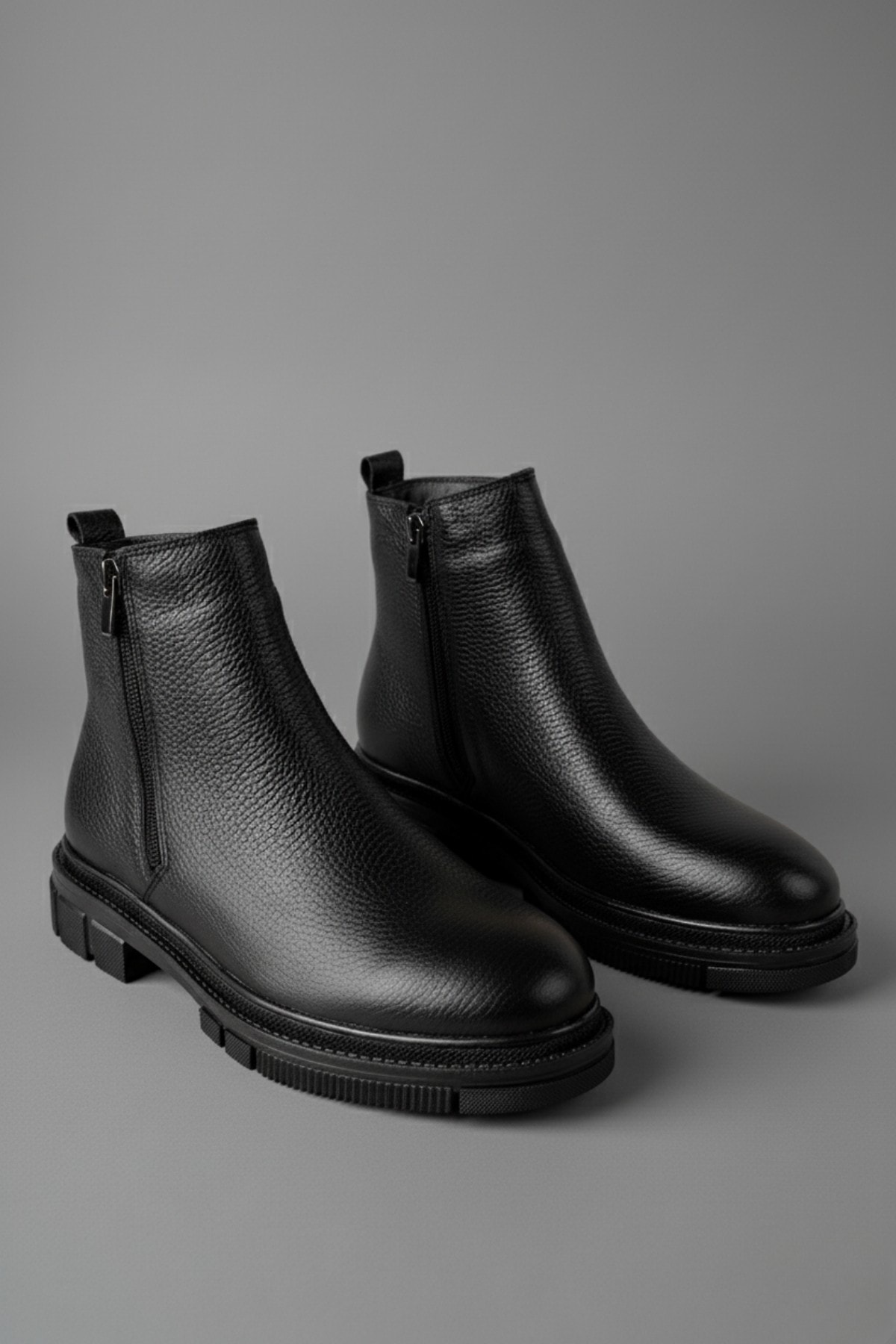 Muggo CHELSEY Hakiki Deri Çift Fermuarlı Erkek Kışlık Bot