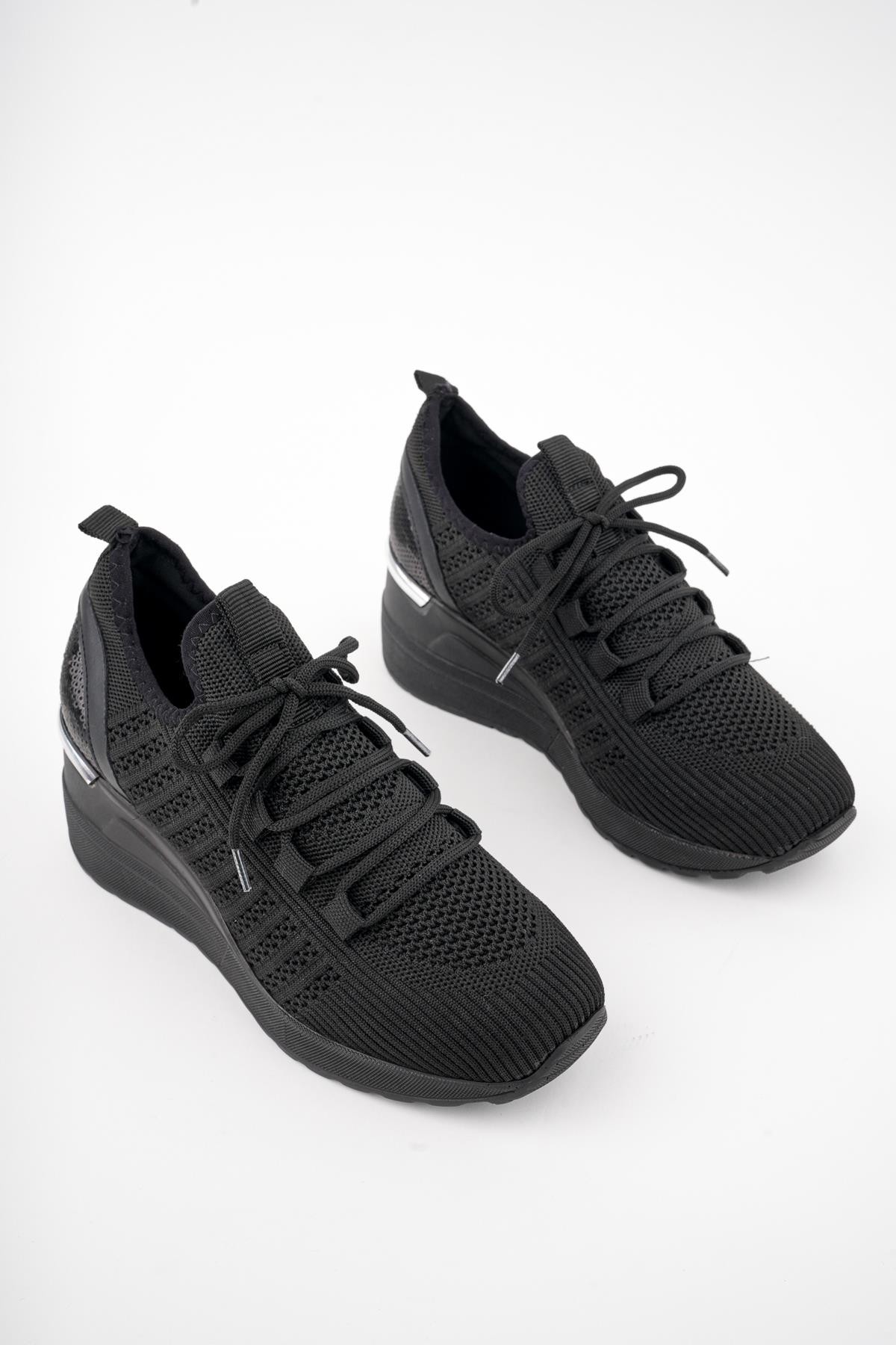 Muggo TYRA Garantili Kadın Ortopedik Yüksek Taban Günlük Bağcıklı Triko Sneaker Spor Ayakkabı