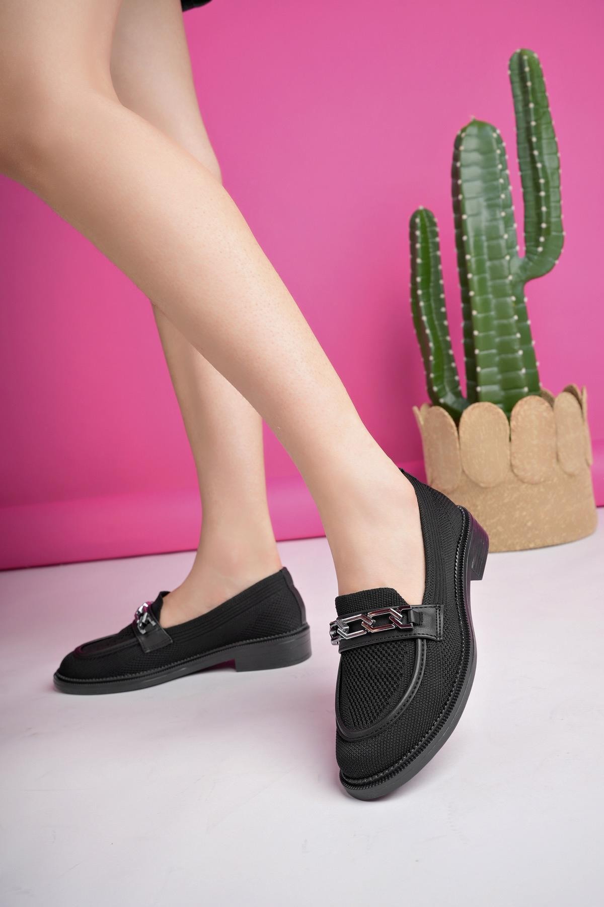 Muggo VİOLA Garantili Triko Metal Tokalı Kadın Loafer Günlük Ayakkabı