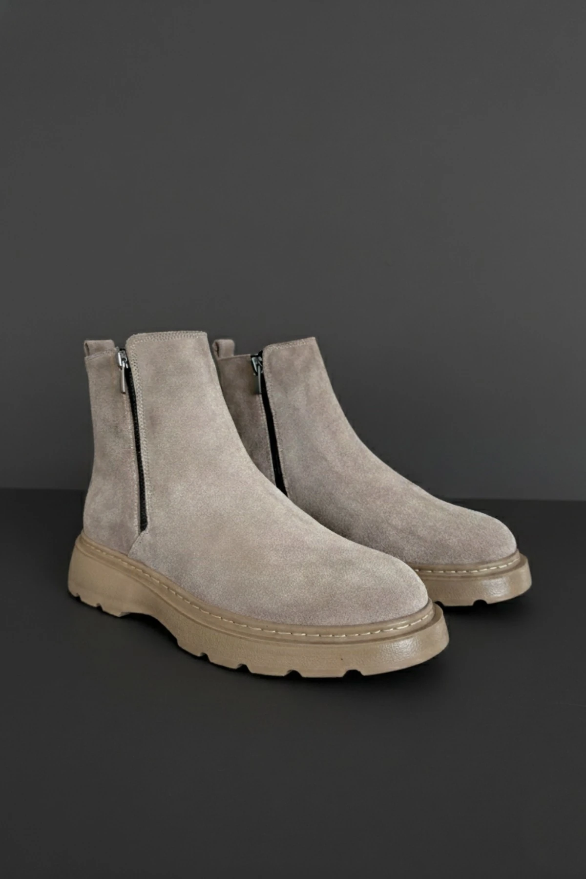 Muggo CHELSEY Hakiki Deri Çift Fermuarlı Erkek Kışlık Bot - KUM