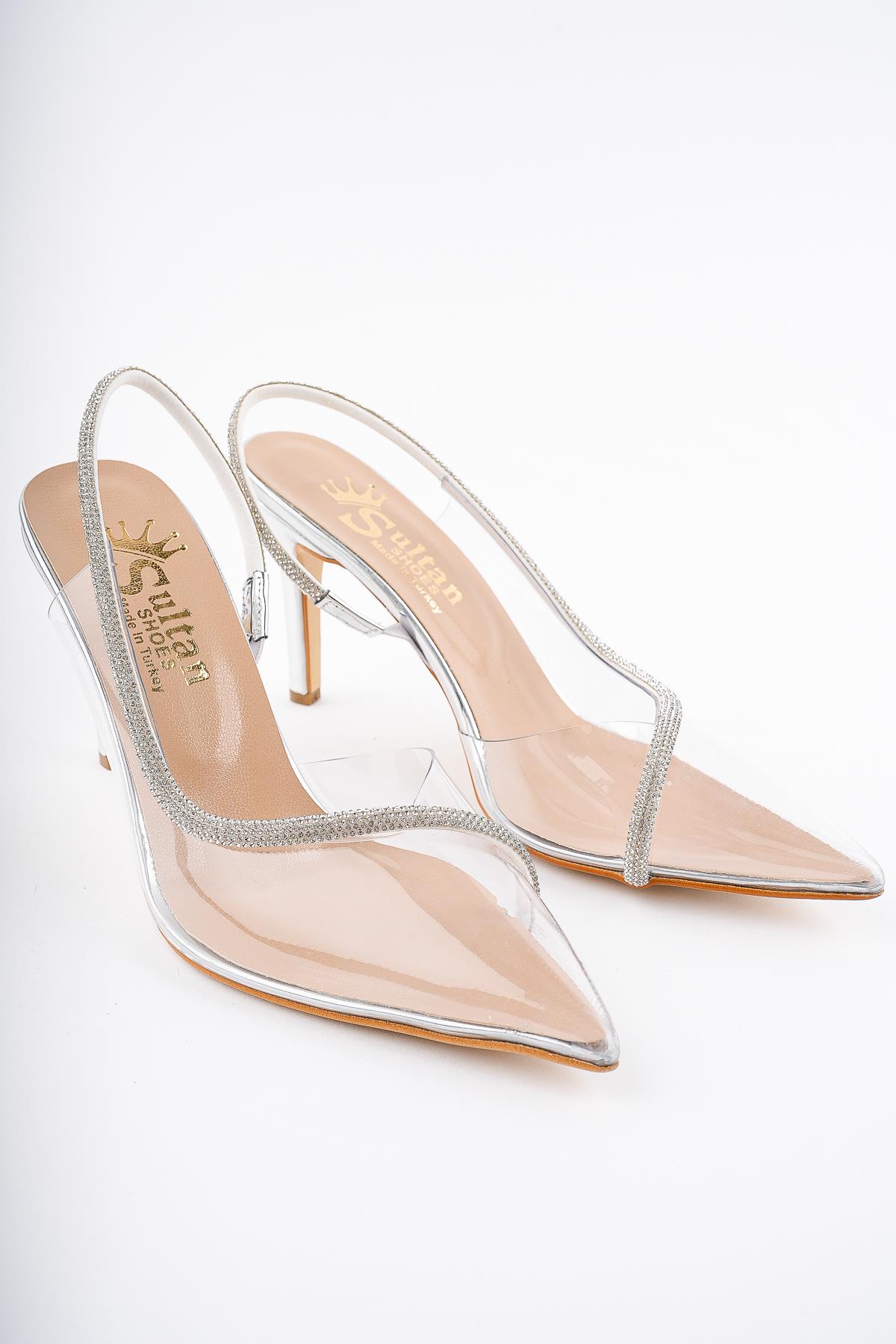 Muggo Sidney Kadın Prenses Taşlı Şeffaf Topuklu Abiye Ayakkabı