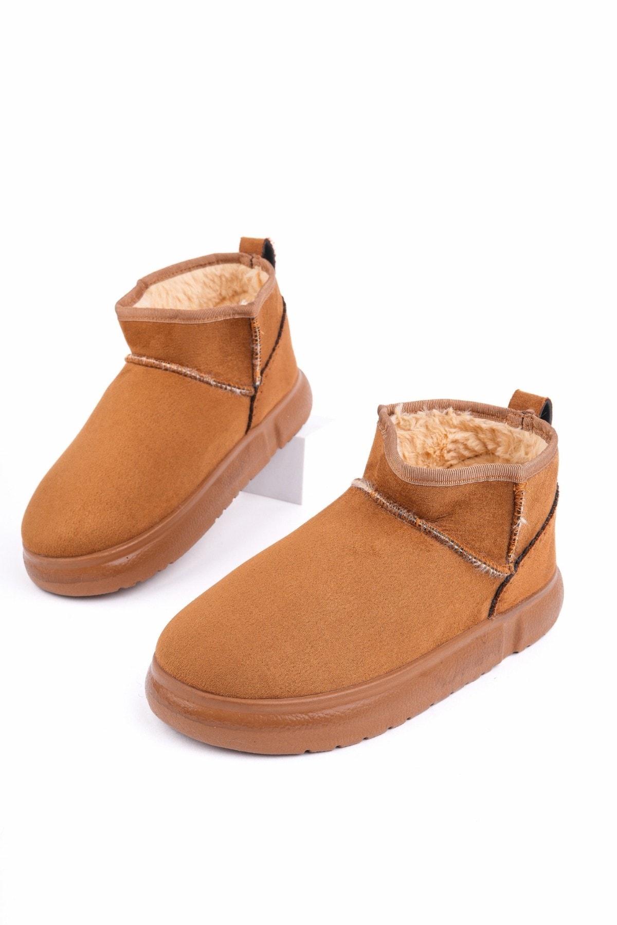 Muggo TAZZY Kadın Kalın Taban İçi Tüylü Günlük Mini Yarım Bot