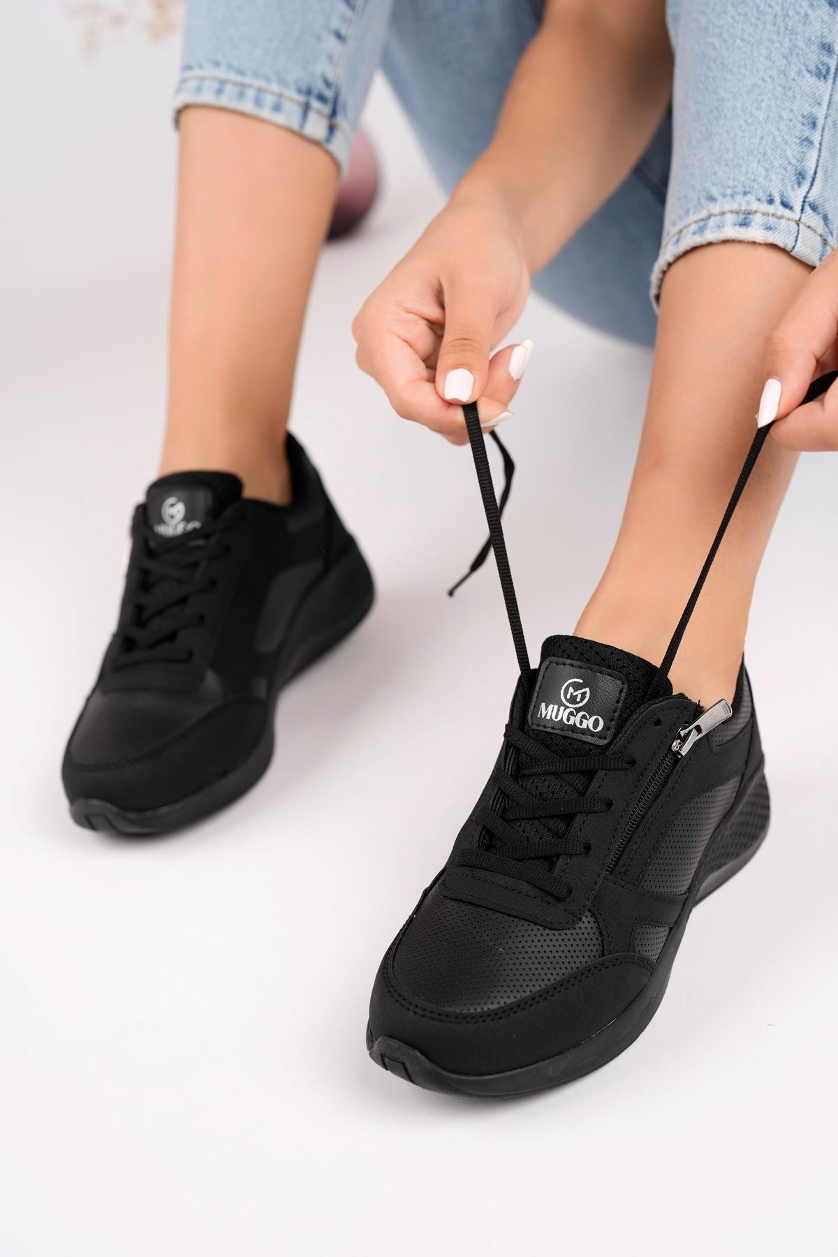 Muggo Asel Garantili Kadın Ortopedik Günlük Bağcıklı Yandan Fermuarlı Rahat Sneaker Spor Ayakkabı