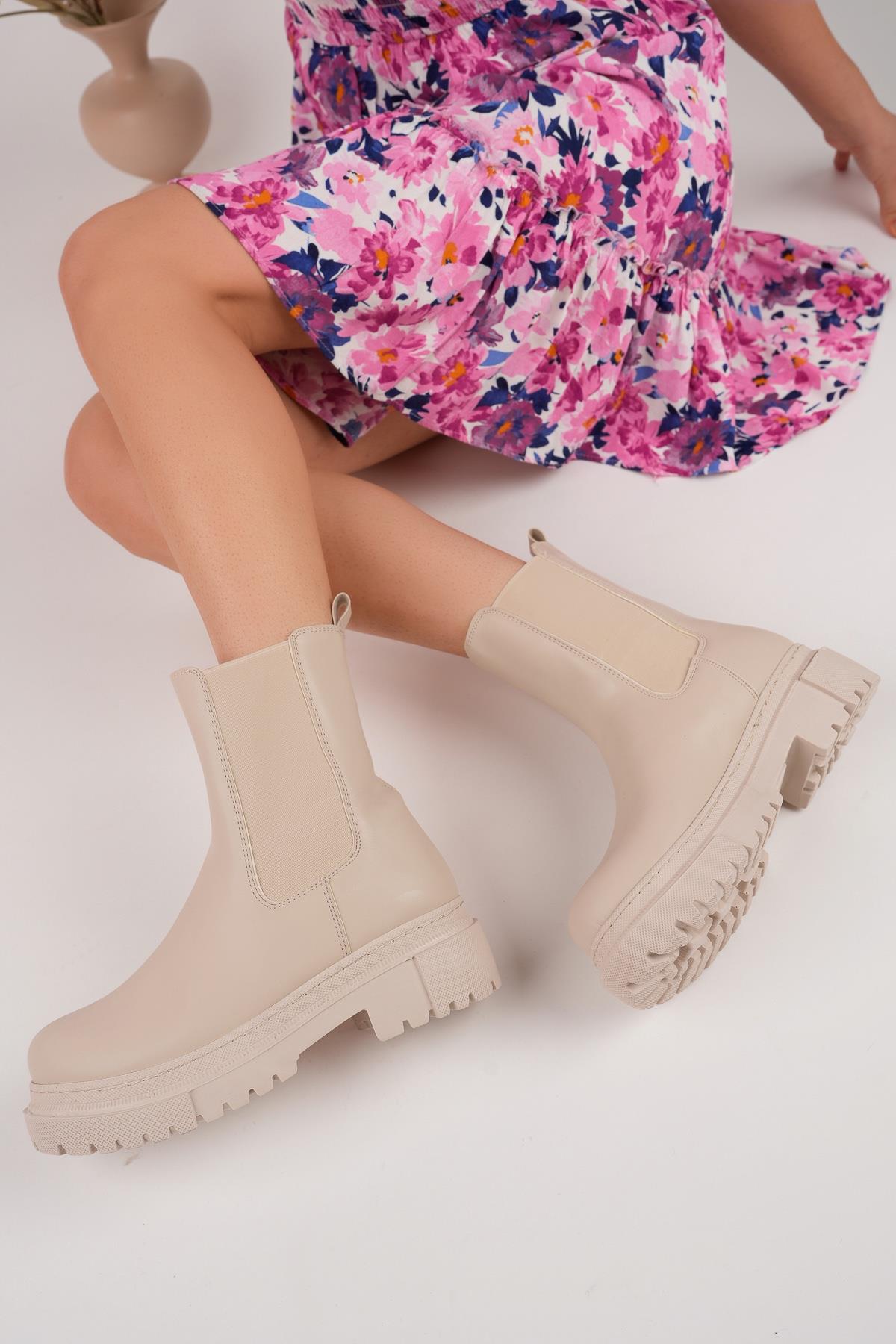 Muggo PAMELA Garantili Kadın Kalın Taban Bot