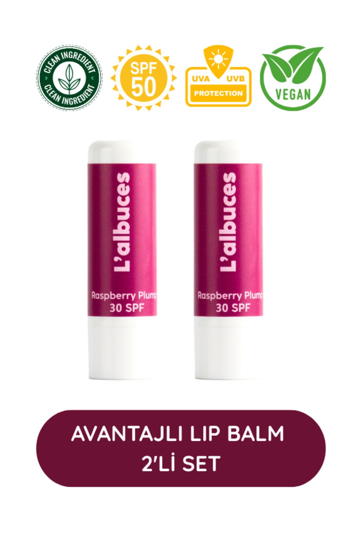 30 SPF Raspberry Plump Lip Balm 2’li Set – Dolgun Dudak & Koruma