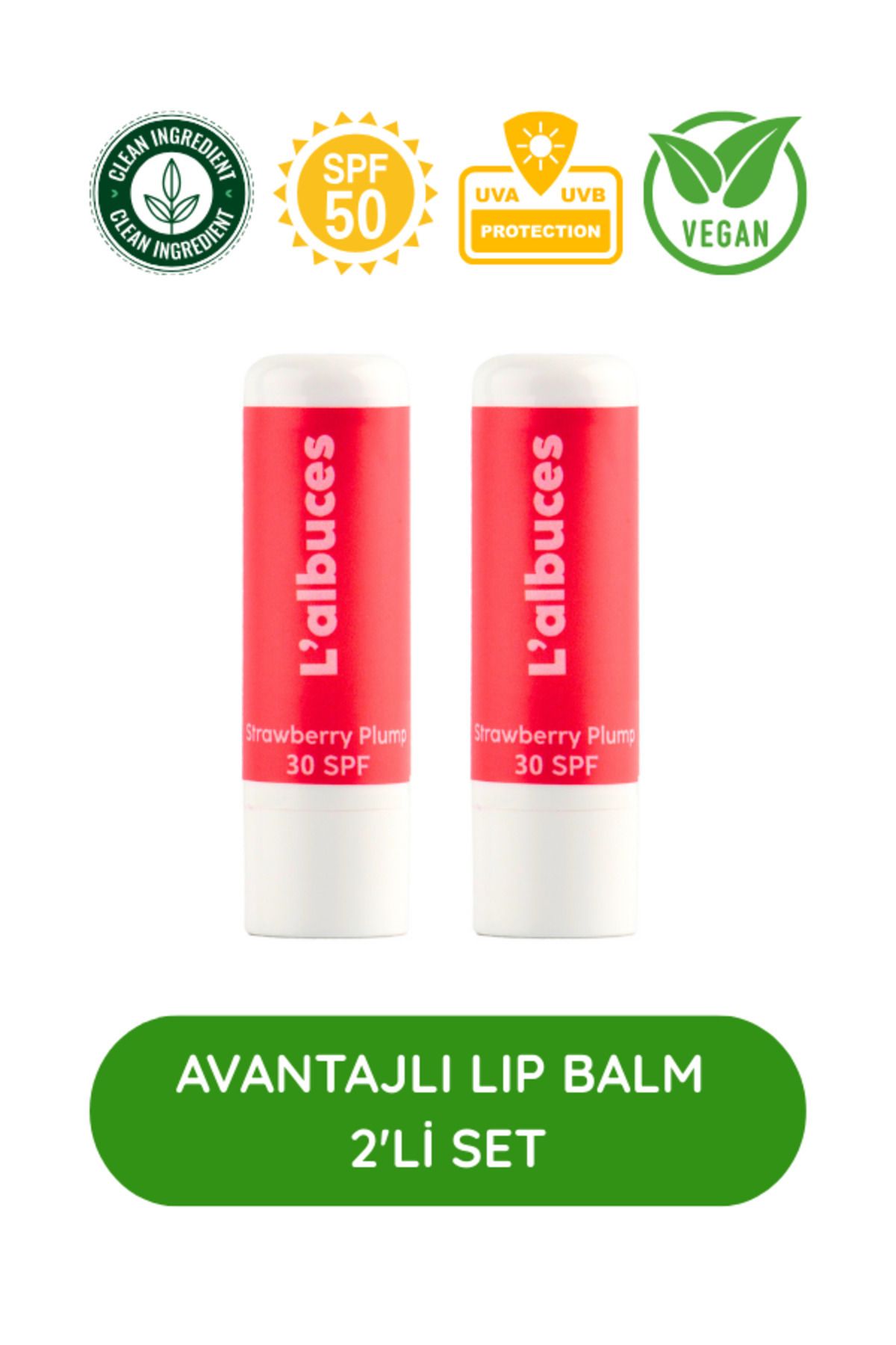30 SPF Strawberry Plump Lip Balm 2’li Set – Dolgun Dudak & Koruma