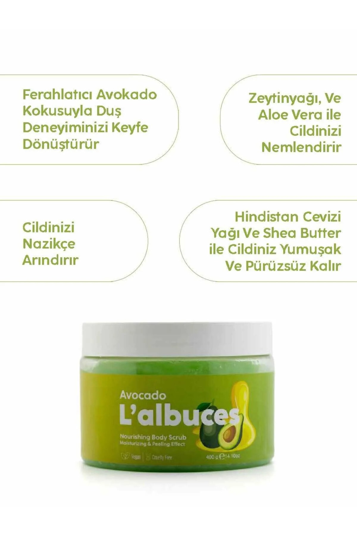 Avocado Body Scrub 400gr – Vegan, Clean Ingredients, Avocado Scented Smooth Skin Care