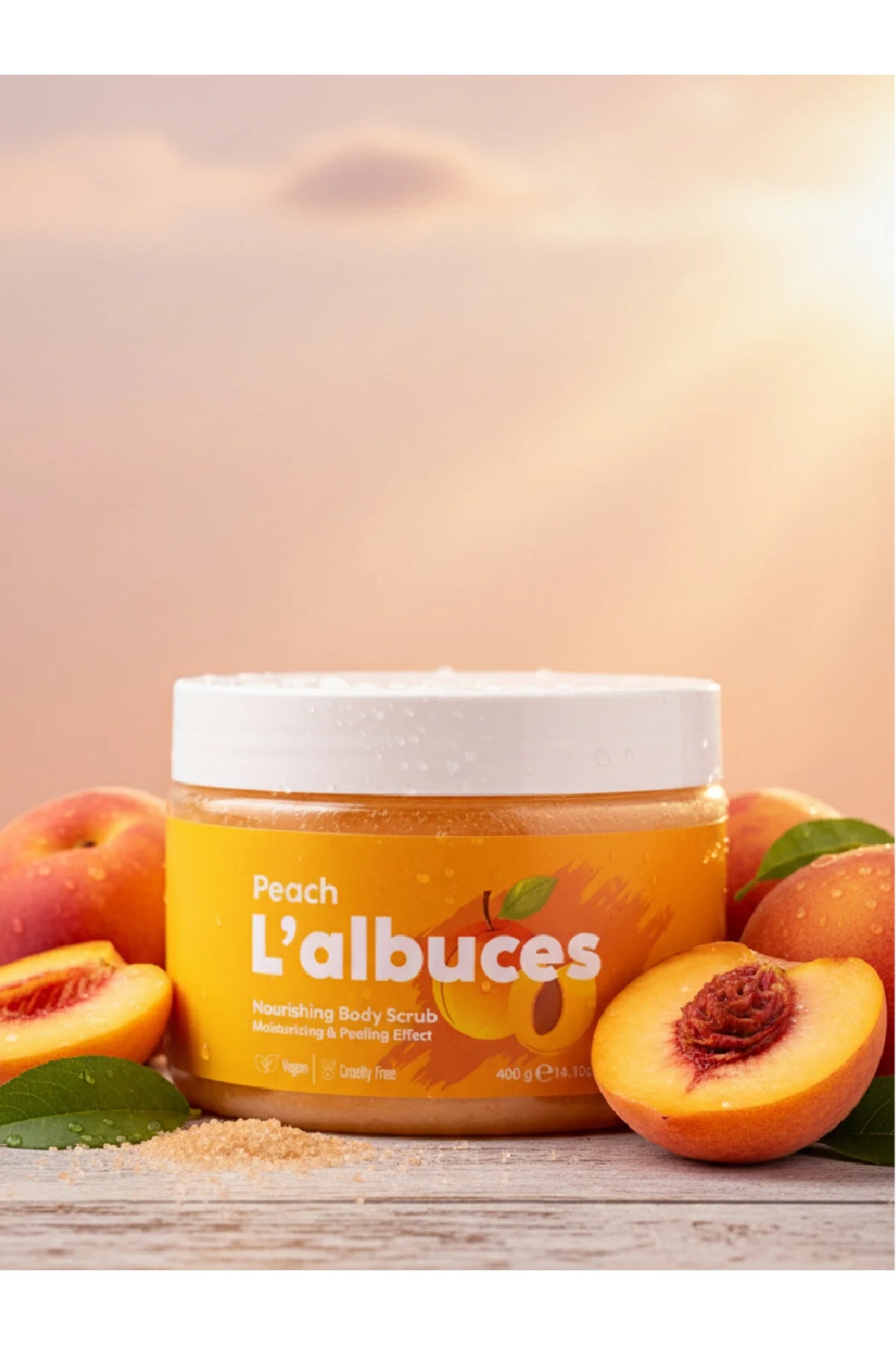 Peach Body Scrub 400gr – Vegan, Clean Ingredients, Peach Scented Smooth Skin Care