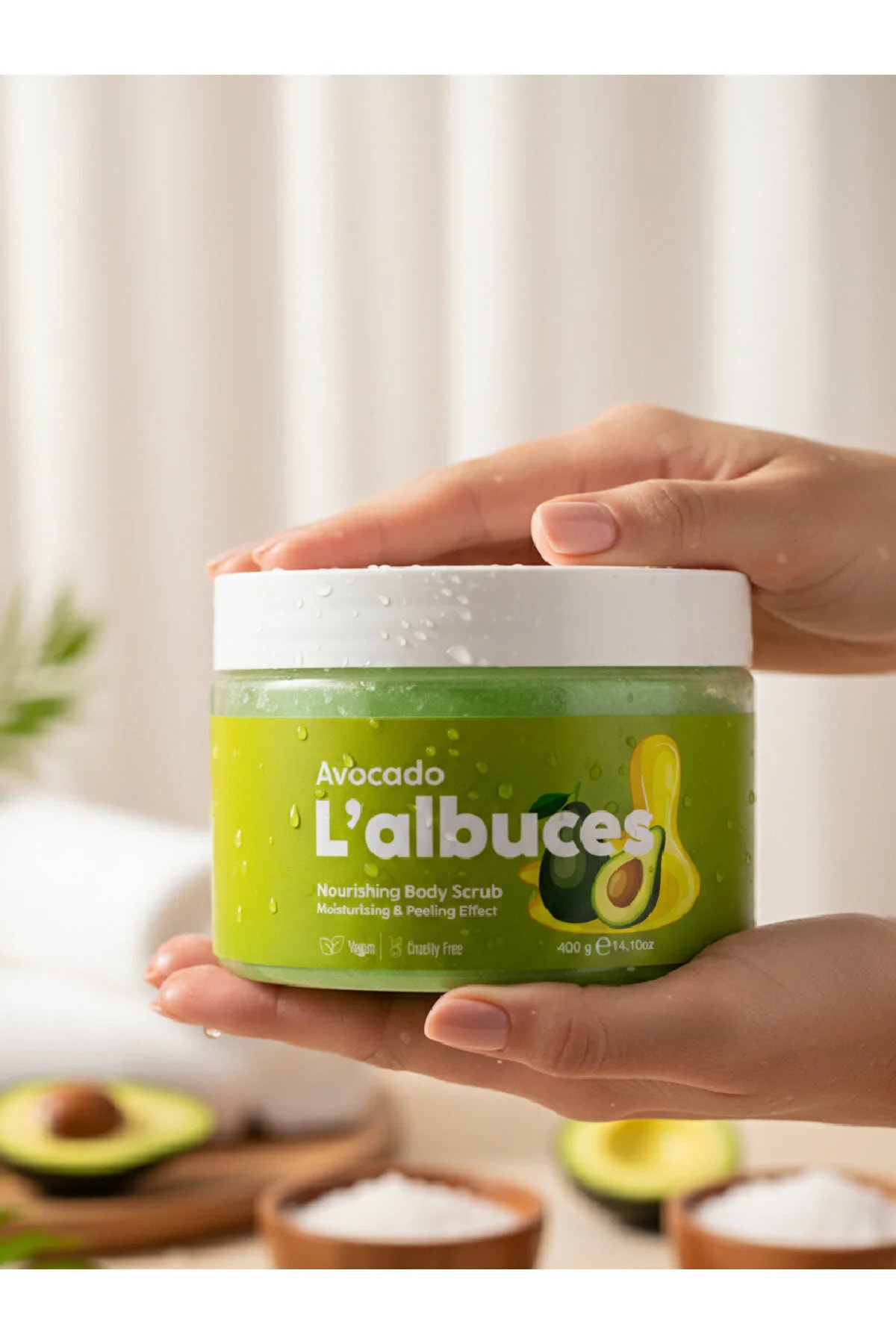 Avocado Body Scrub 400gr – Vegan, Clean Ingredients, Avocado Scented Smooth Skin Care